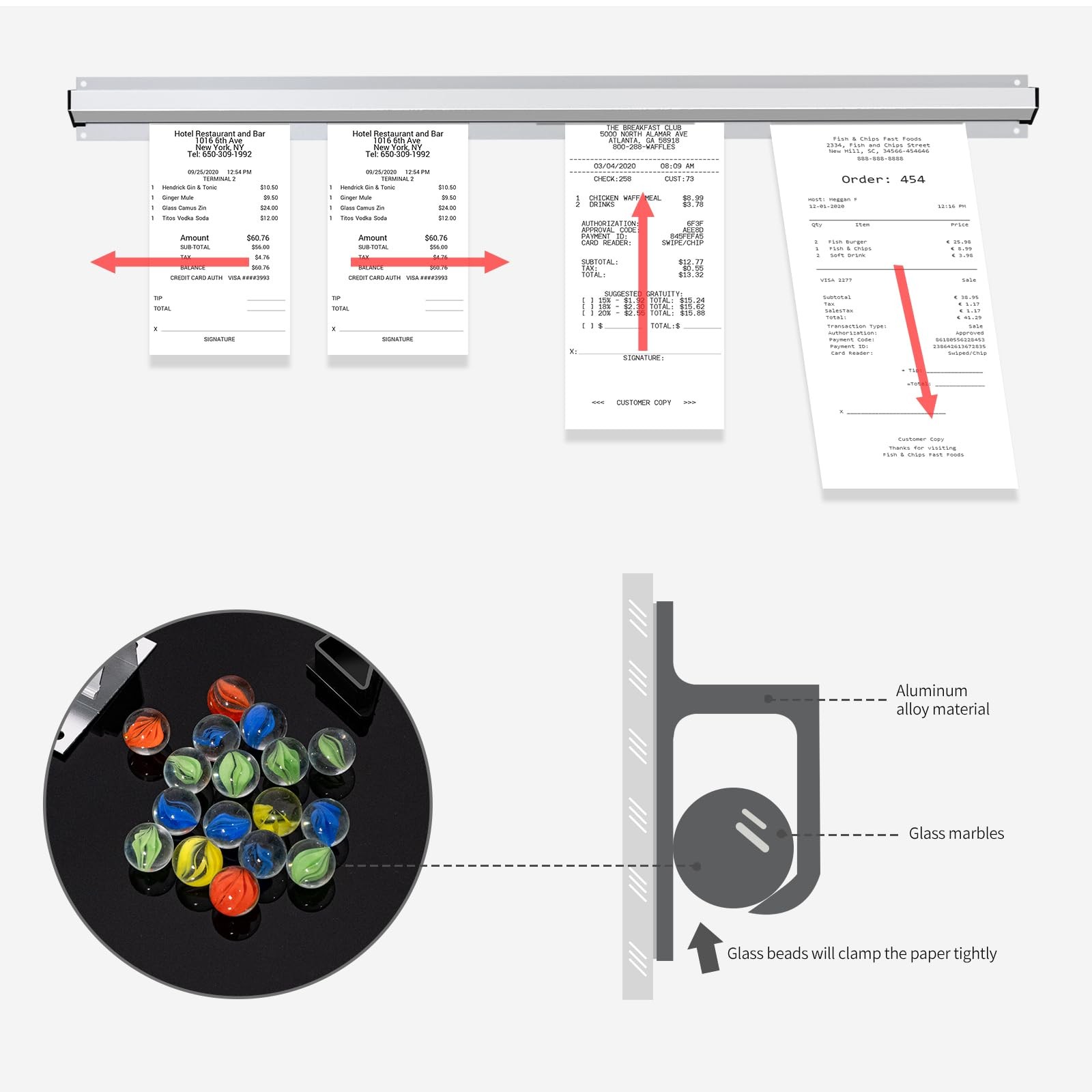 2 PCS Restaurant Ticket Holder Order Receipt Rail Display Slide 16 Inch
