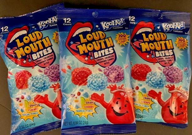 3x- Kool-Aid LOUD MOUTH BITES Popping Candy- Crispy, Crunchy Popping Candy Bites