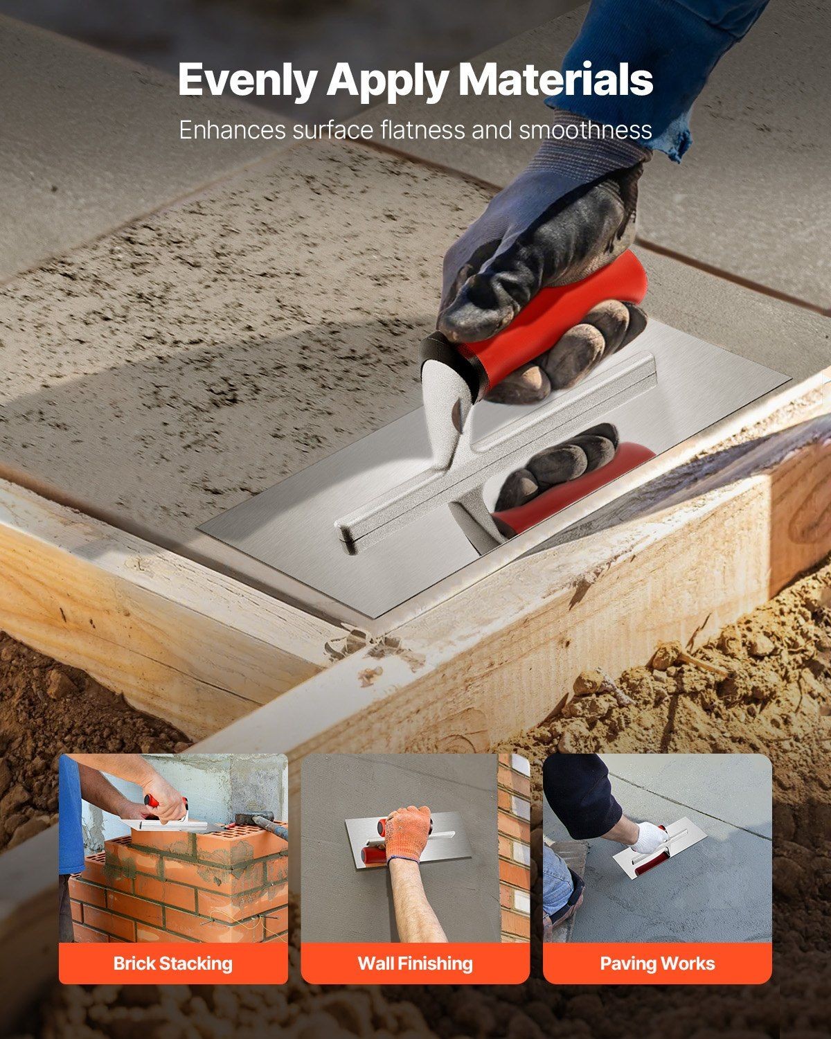 Tile Tools Stainless Steel Flat Finishing Trowel 10.9x4.4in Concrete