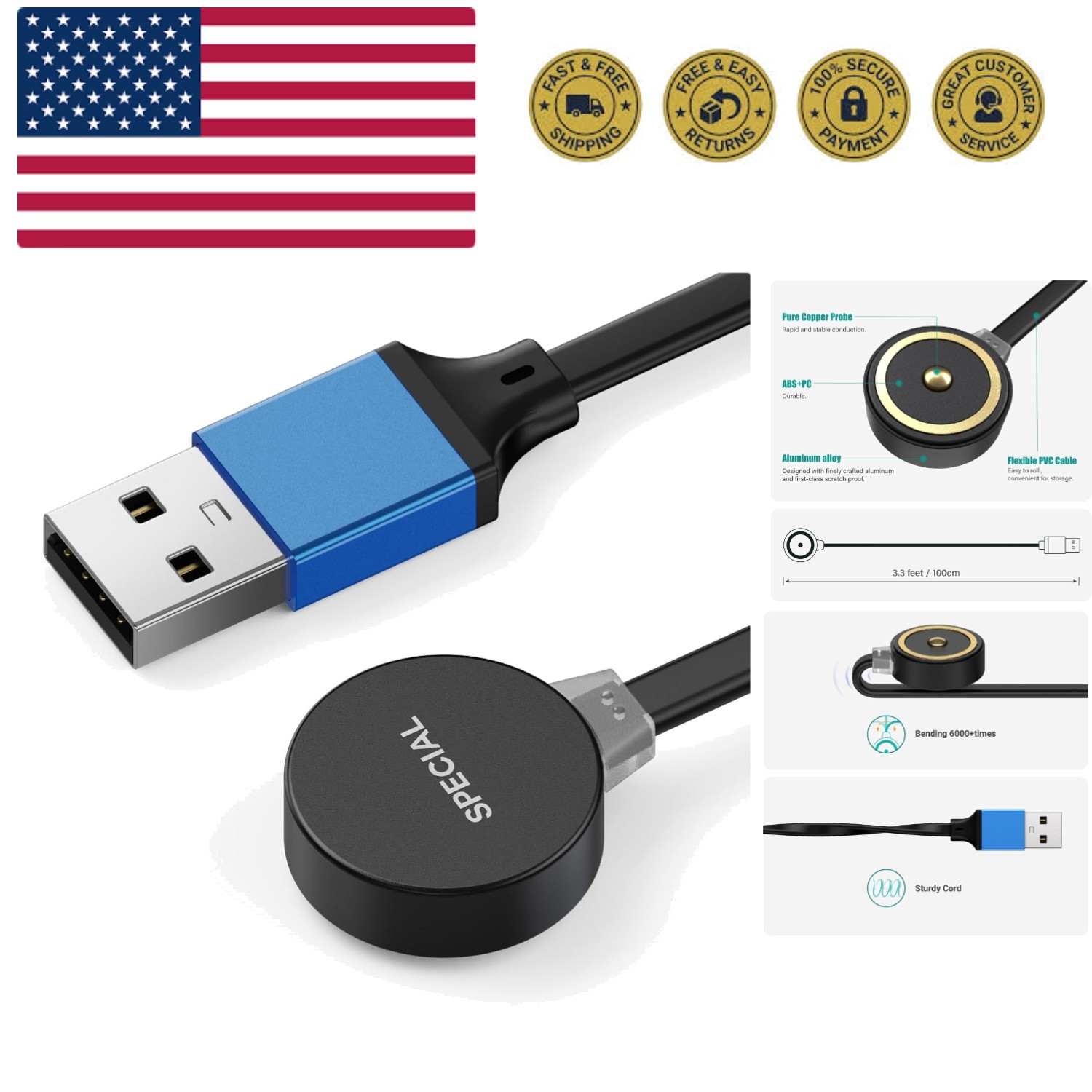 MCC S Magnetic Charging Cable Only Compatible with Olight Flashlight Baldr RL...