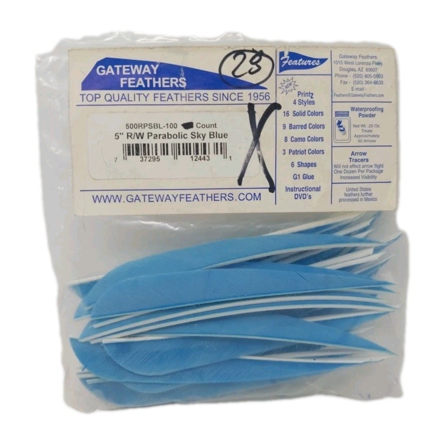 28 Count Gateway Feathers 5" Right Wing: Parabolic Sky Blue