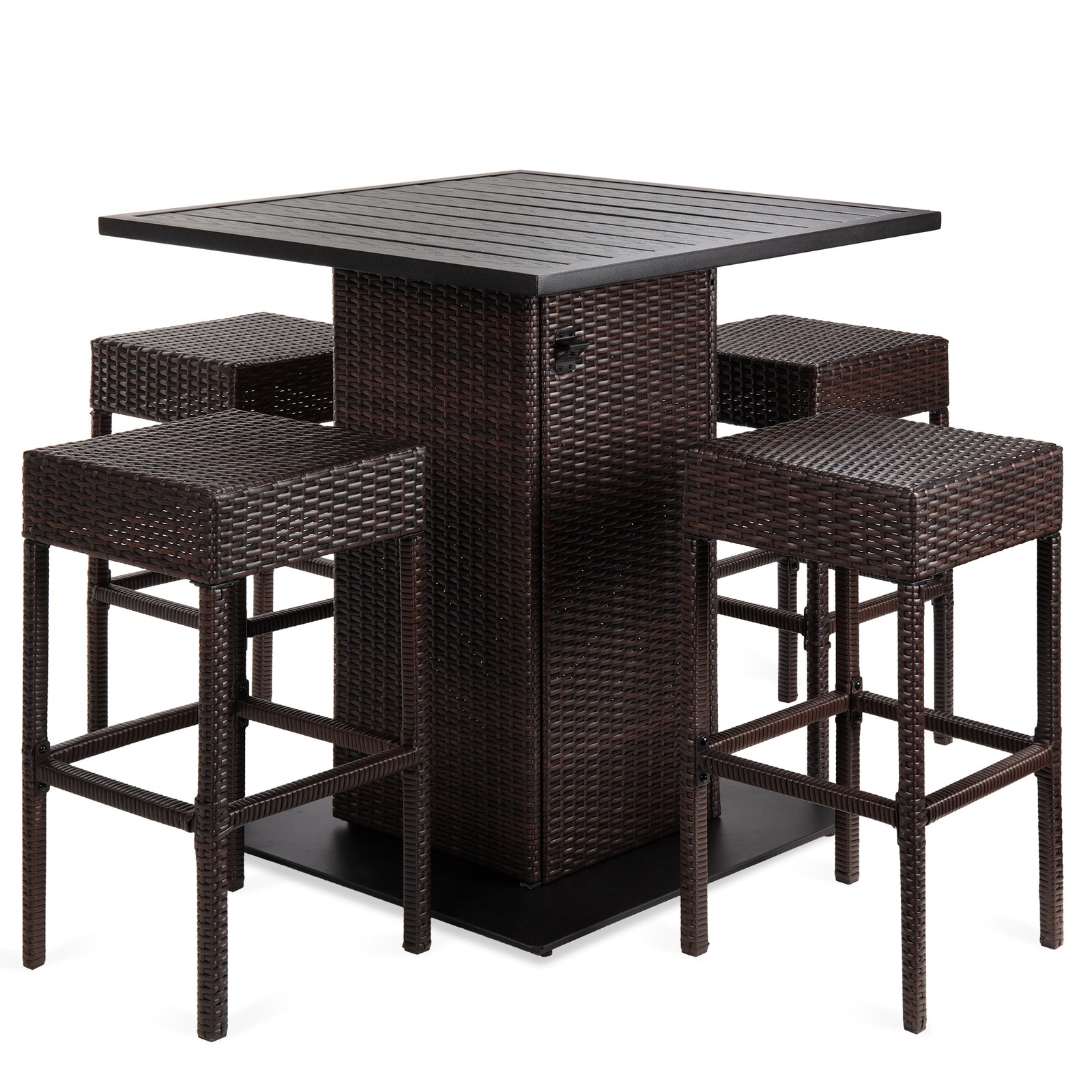 Best Choice Products 5-Piece Wicker Bar Set 4 Stools Built-In Bottle Opener