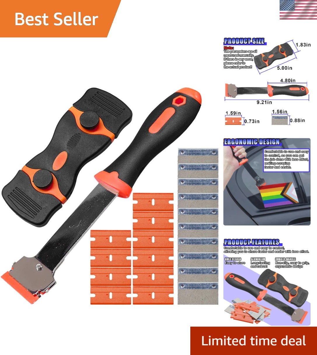 2PCS Razor Blade Scraper - Car Windshield Window Cleaning Scraper Tool with 10 P