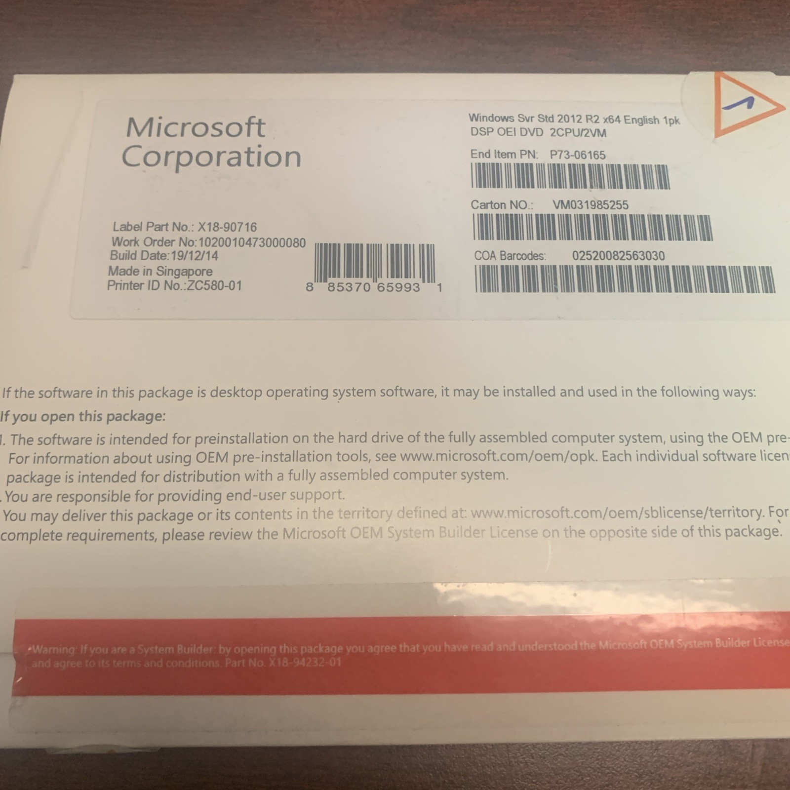 Microsoft Windows Svr Std 2012 R2 x64 English 1pk 885370659931