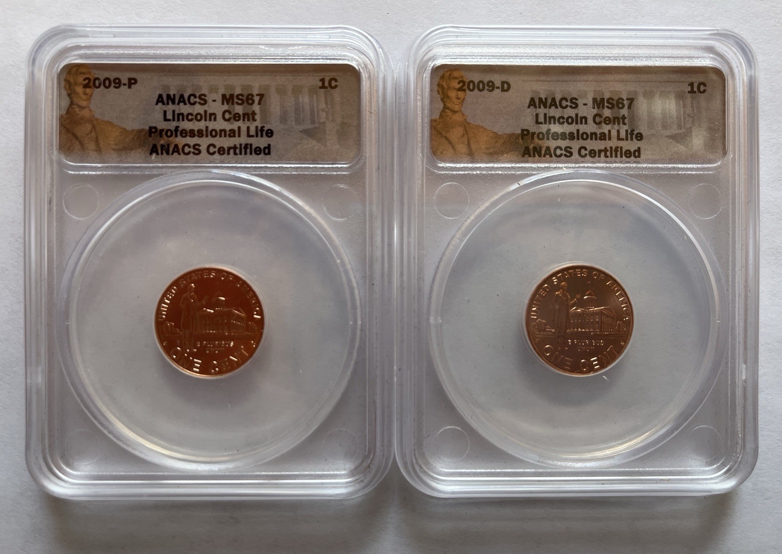 2009-P & D - ANACS MS67 Lincoln Cent - Professional Life - ANACS Certified - SET