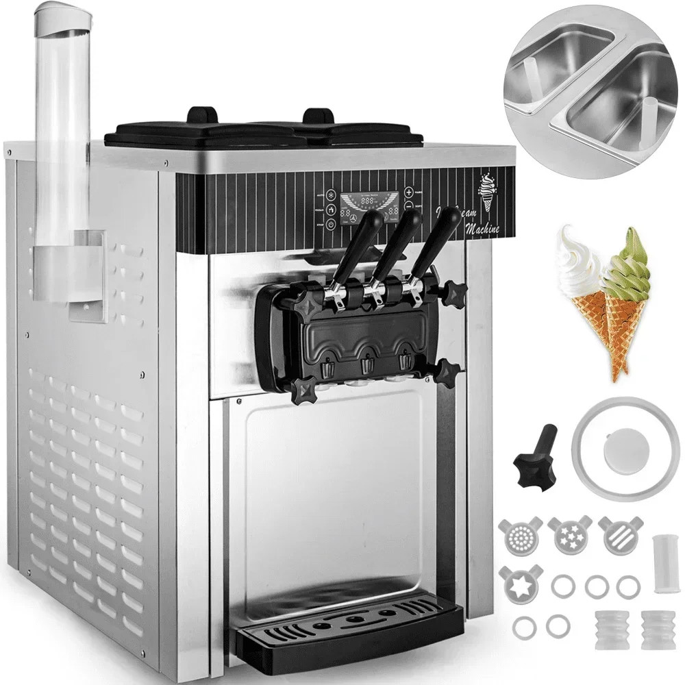 Commercial Ice Cream Machine 5.3 to 7.4 Gal per Hour Soft Serve with LED Display