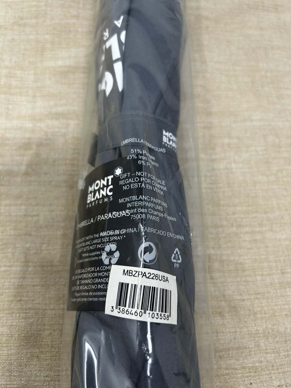 Mont Blanc Parfums Gray Designer Umbrella 37”