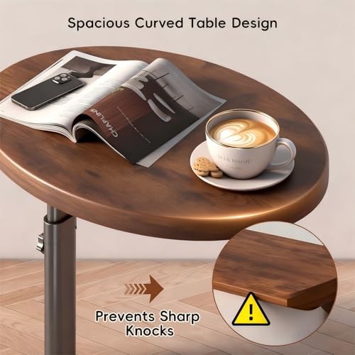 TV Tray Table with Infinite Adjustable Height - C-Shaped Sofa End Side Brown