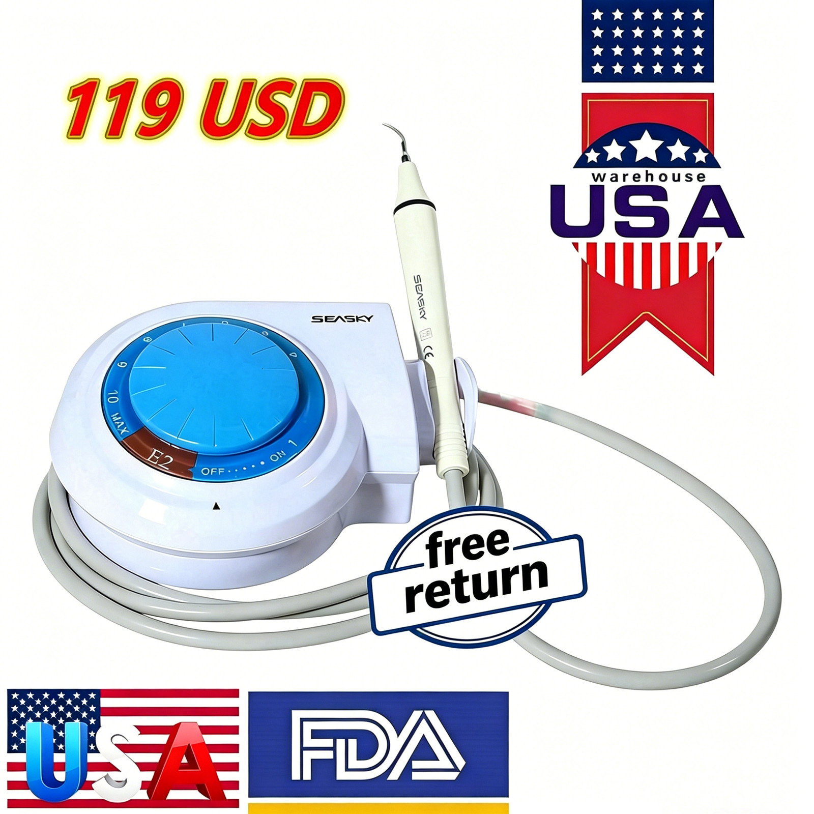 Portable Dental Ultrasonic Piezo Scaler & Handpiece 5*Tips FDA fits Cavitron EMS