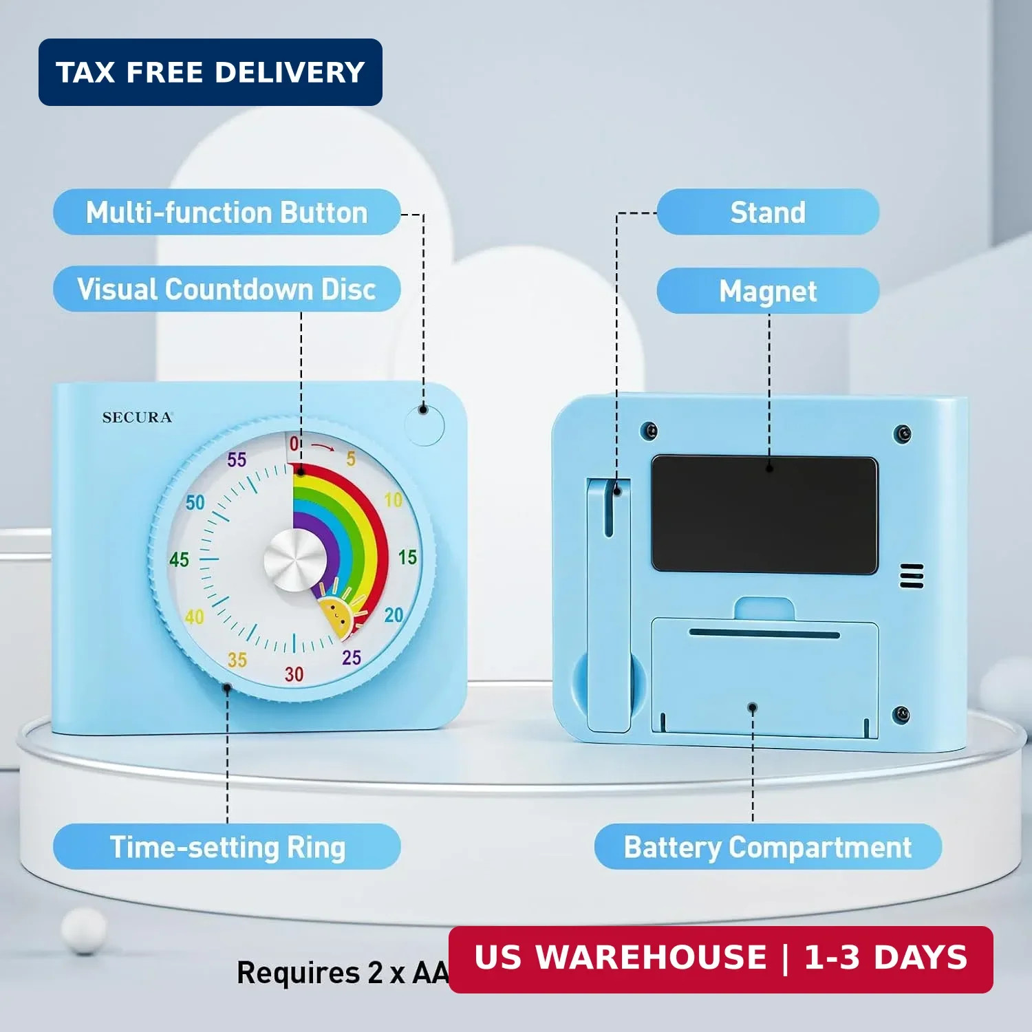 Secura 60 Minute Visual Timer for Kids, Countdown Timer for Time Management | Si