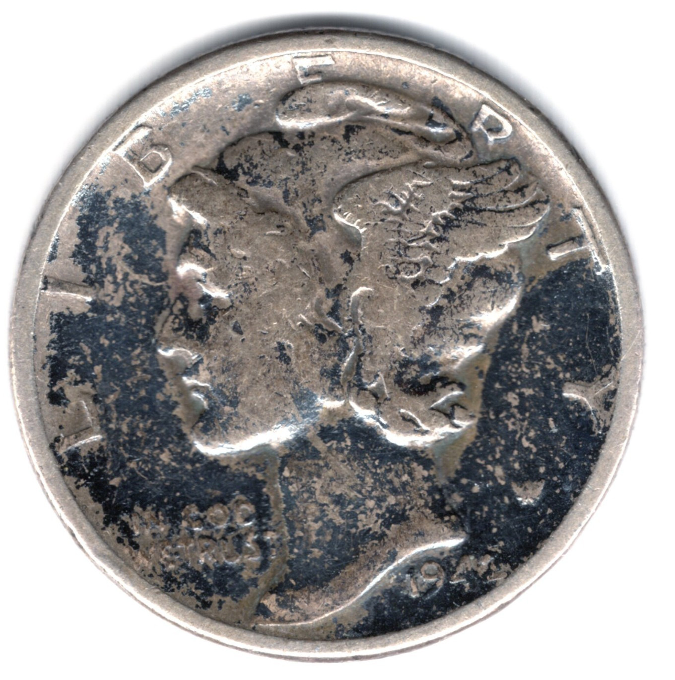 1942 P  Mercury Dime  90% Silver .0723 troy oz.  Very Good Actual coin shown