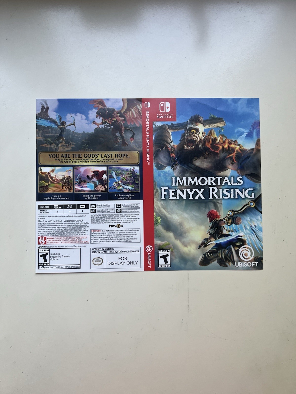 Immortals Fenyx Rising Nintendo Switch For Display Only Case Artwork