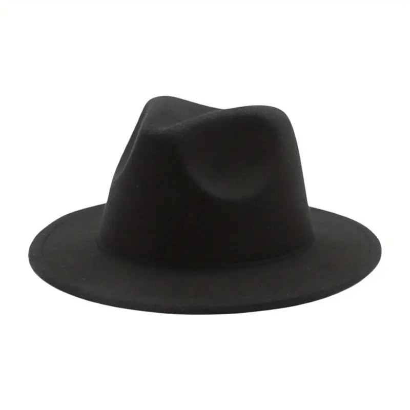 Black Classic Fedora Hat Felt Panama Jazz Cap, Vintage, Wide Brim, Men, Woman