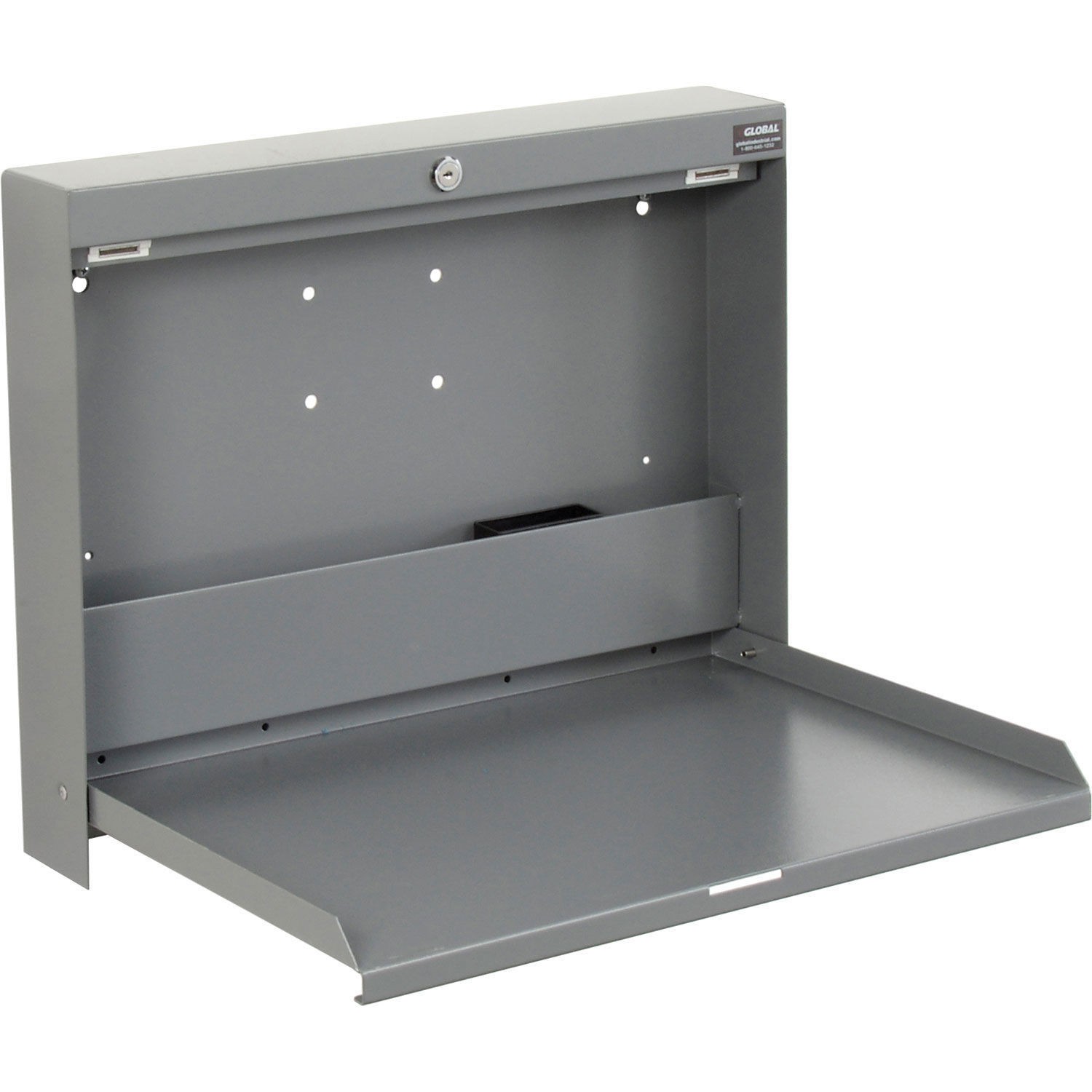 Folding Wall Mounted Shop Desk Locking 20"W x 3-3/8"D x 16-3/8"H Gray