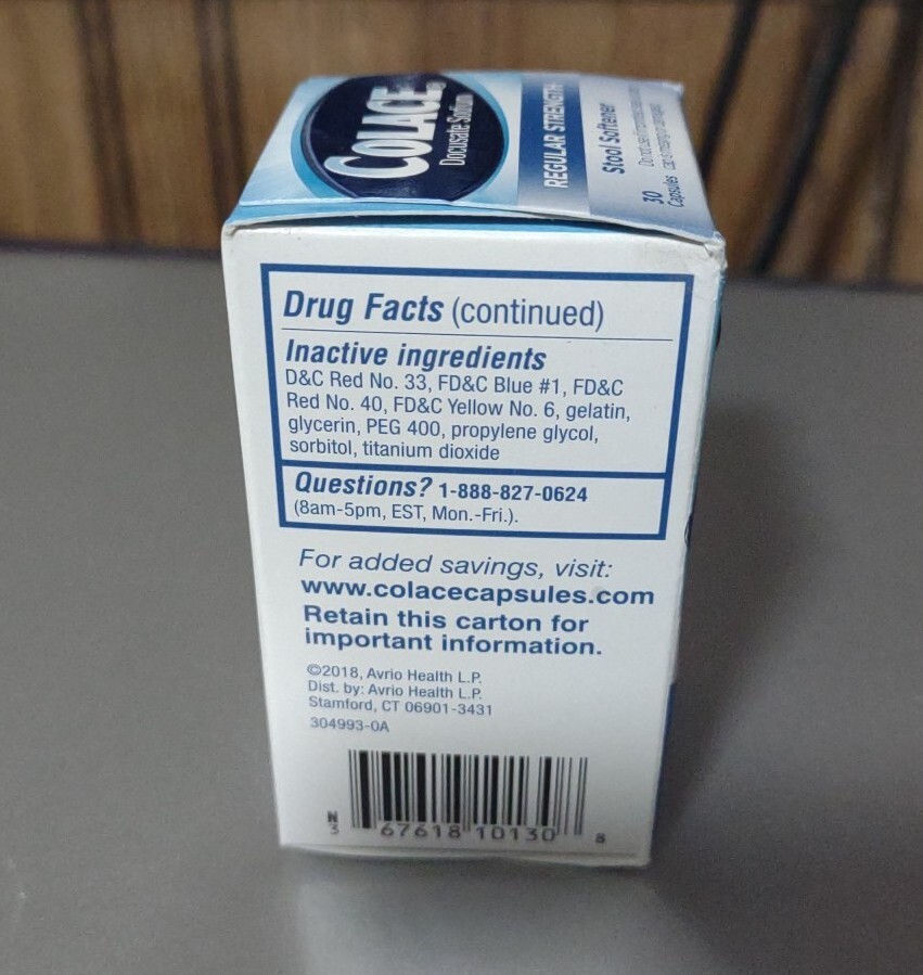 Colace REGULAR STRENGTH 100mg Stool Softener 30 capsules 12/2024
