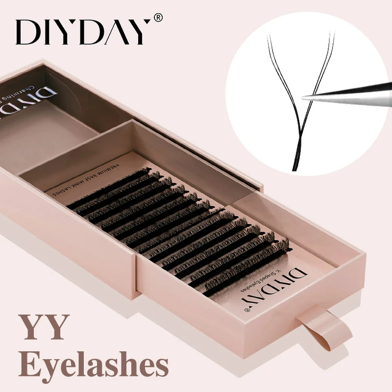 Diyday YY Shaped Eyelash Extension C D Curl Faux Mink Lashes Wholesale YY Shape