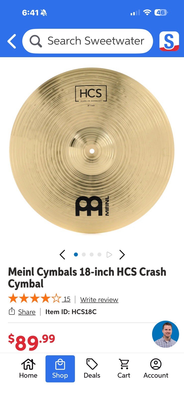 MEINL HCS18C 18" Crash Cymbal Brass 18-inch Percussion Instrument Single Piece