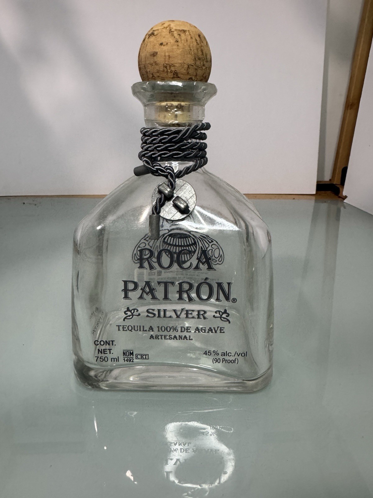 ROCA PATRON Silver Tequila 750ml "EMPTY" Bottle w/Cork & Medallion