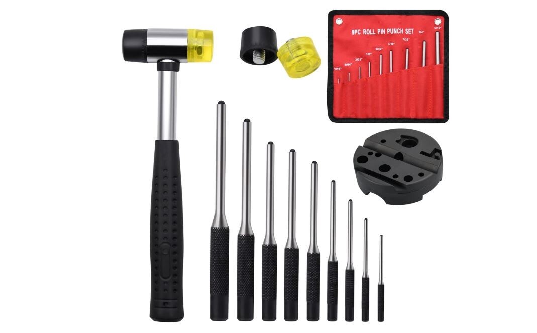 14pc Roll Pin Punch Set w/ Hammer Gun Block Steel Gunsmithing Automotive Watch