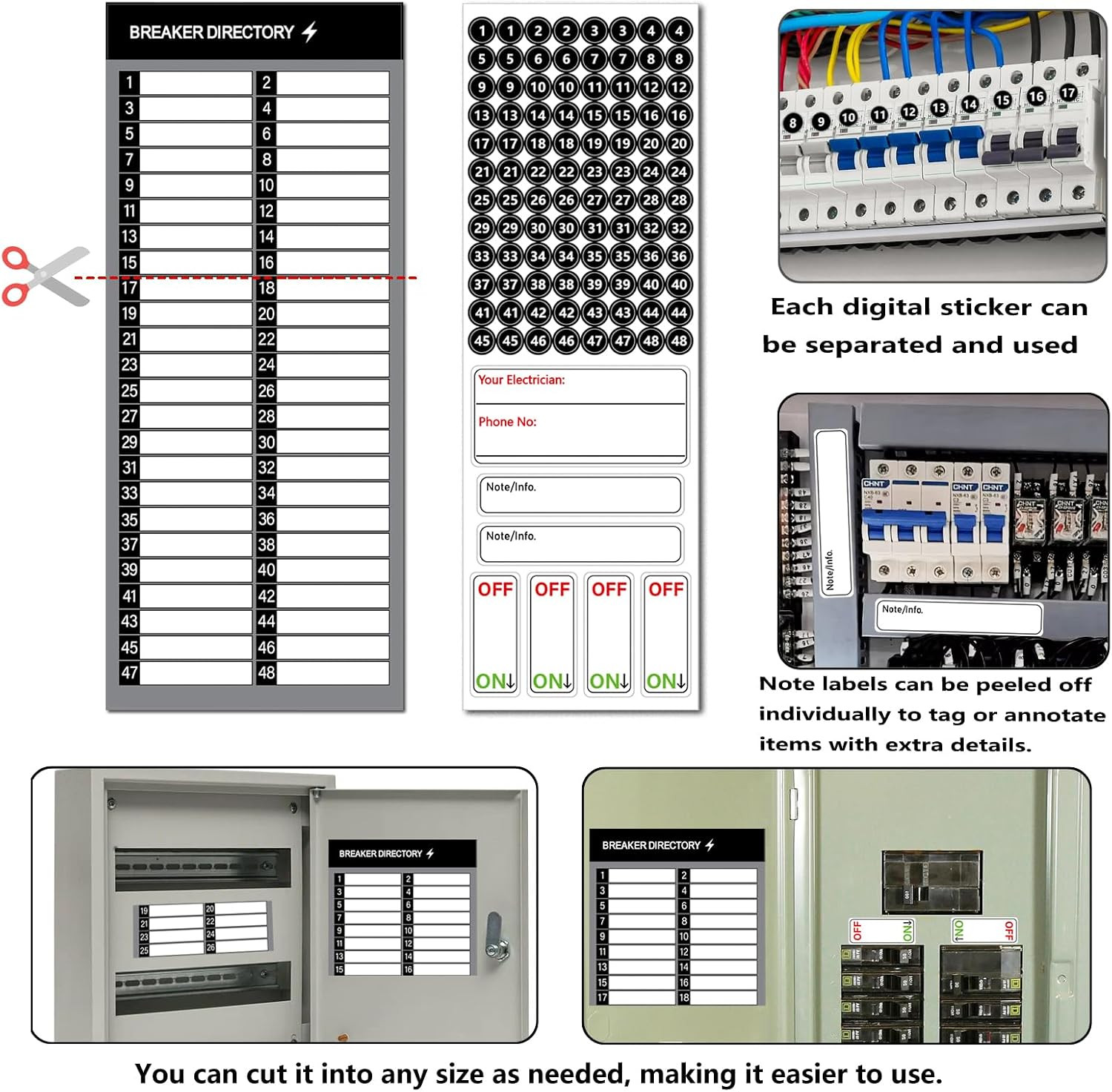 Electrical Panel Labels Kit – 48 Circuit Breaker Stickers, Premium Waterproof