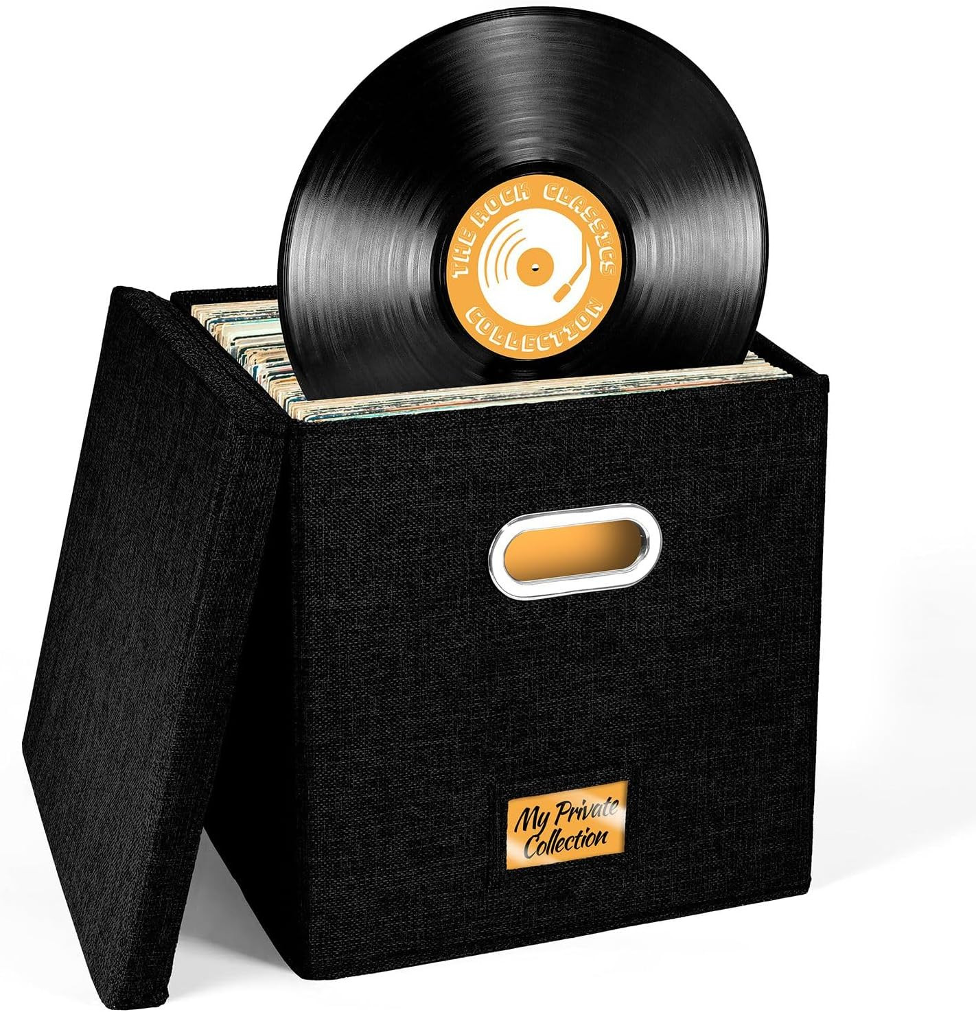 Vinyl Record Storage Box for up to 50+ 12-Inch Albums, Records Crate, LP Album