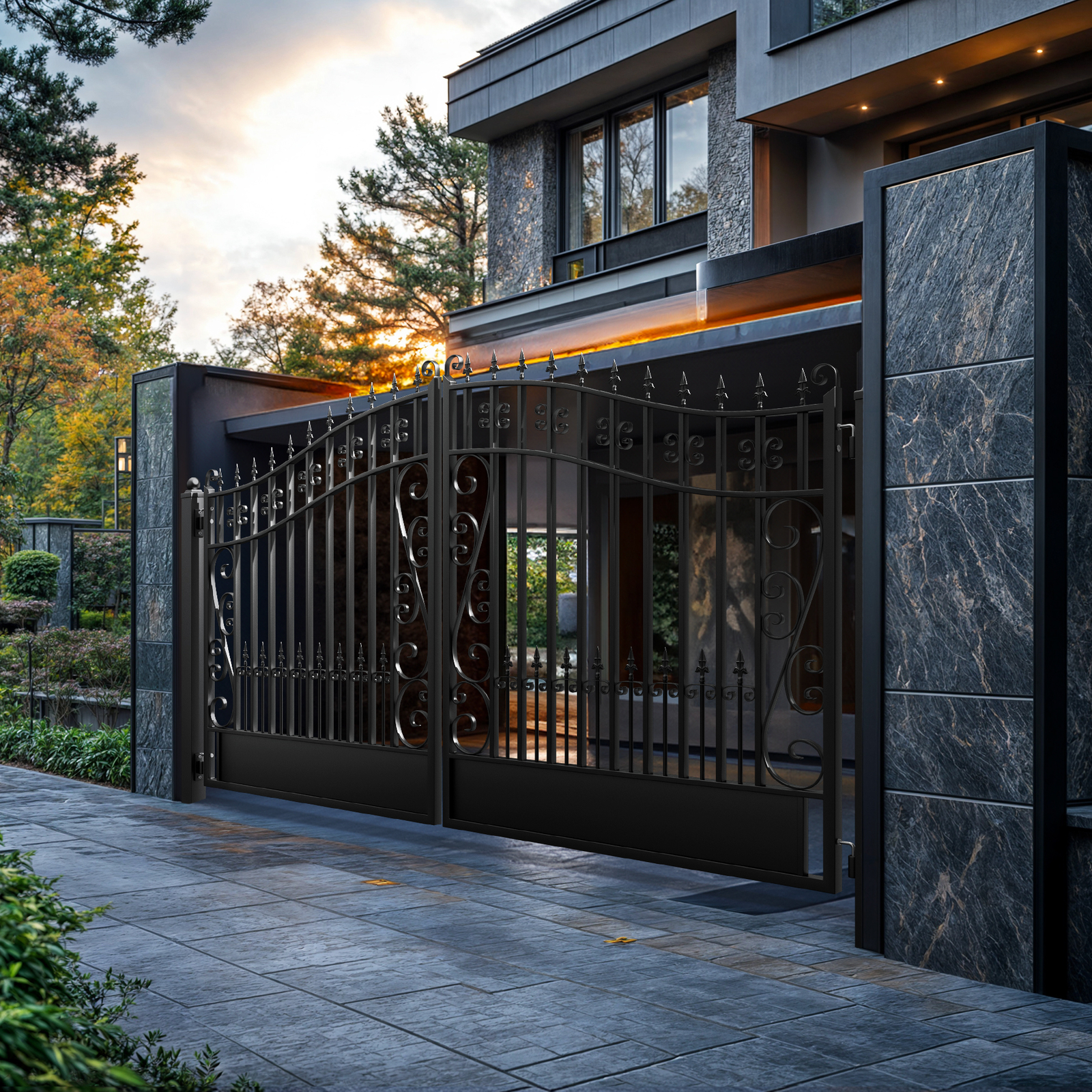 ZUMI 16x6 ft. Dual Swing Gates for Driveway Heavy Duty Outdoor Steel Swing Gates