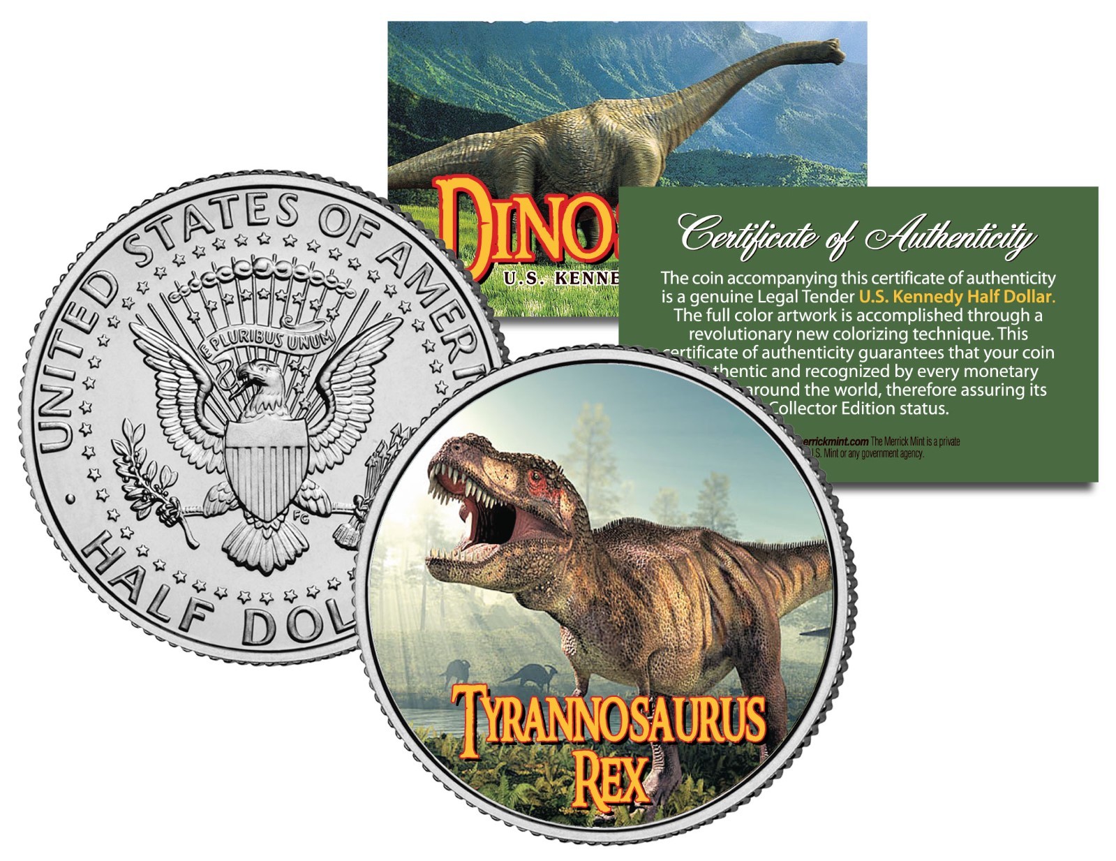 TYRANNOSAURUS REX Dinosaur Collection JFK Kennedy Half Dollar U.S. Coin with COA
