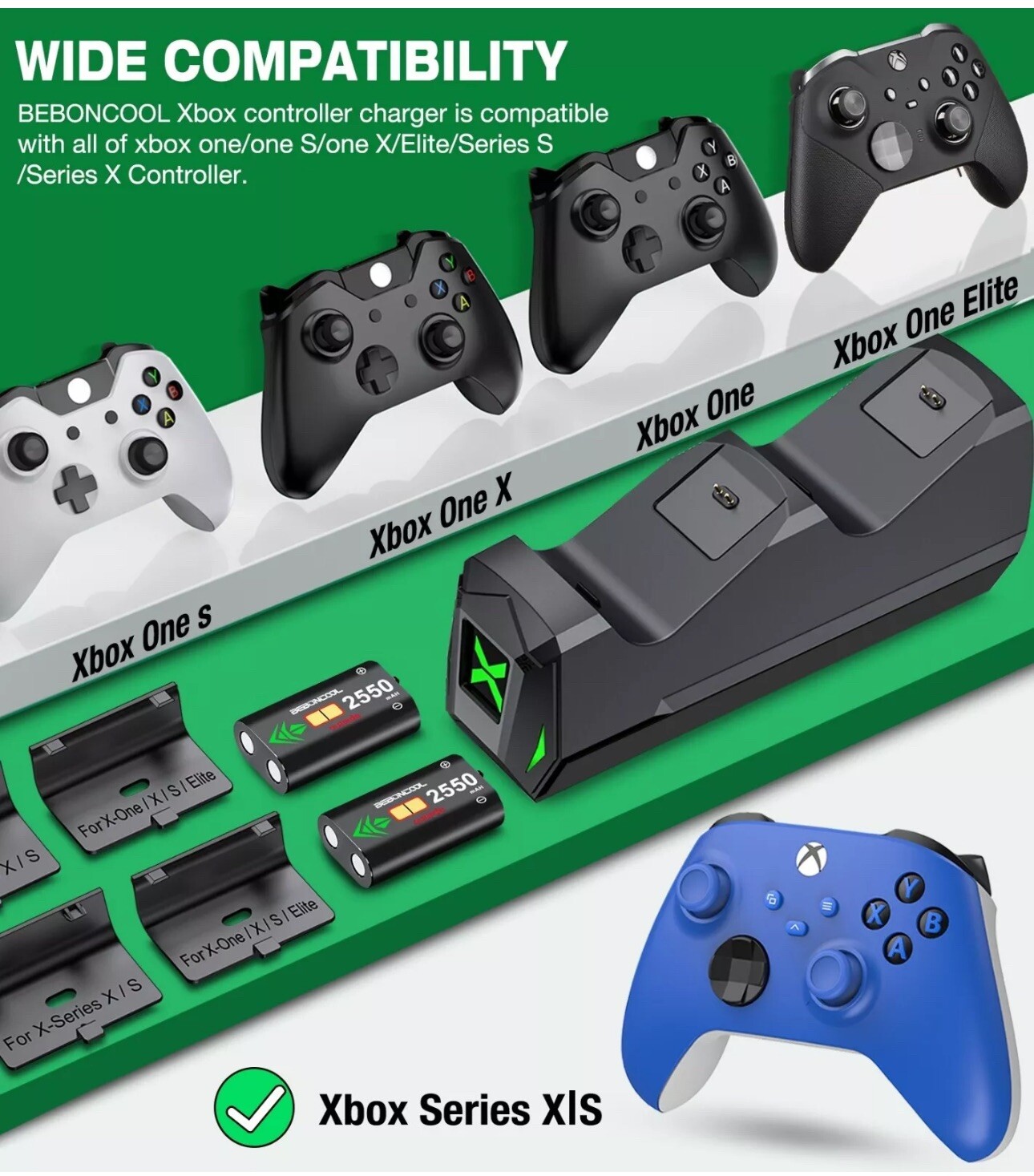 Xbox Series X S Controller Fast Charging Station Dock + Rechargeable Battery