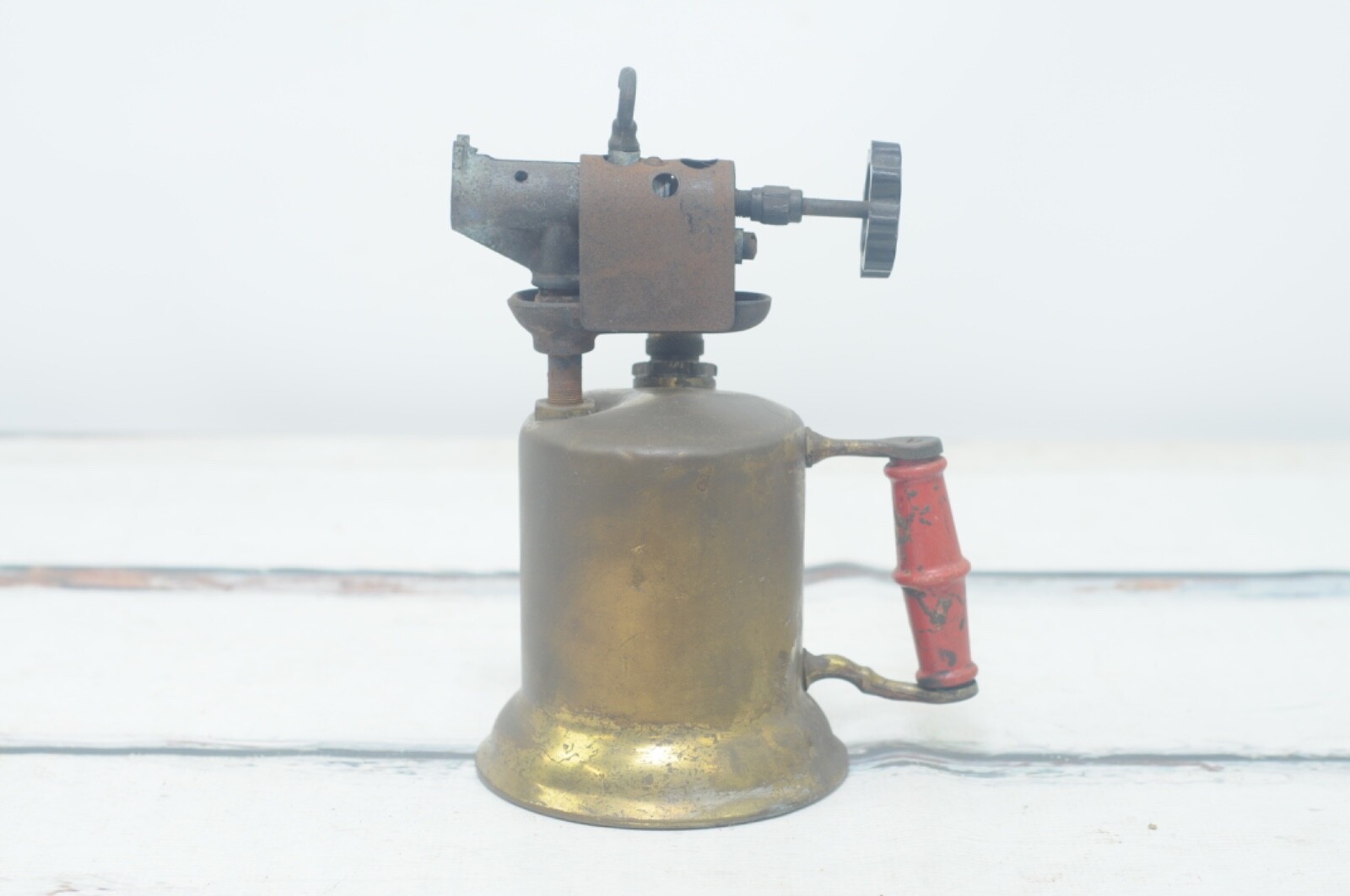 Vintage Brass Blow Torch Wooden Handle Turner Brass Works Sycamore ILL #2