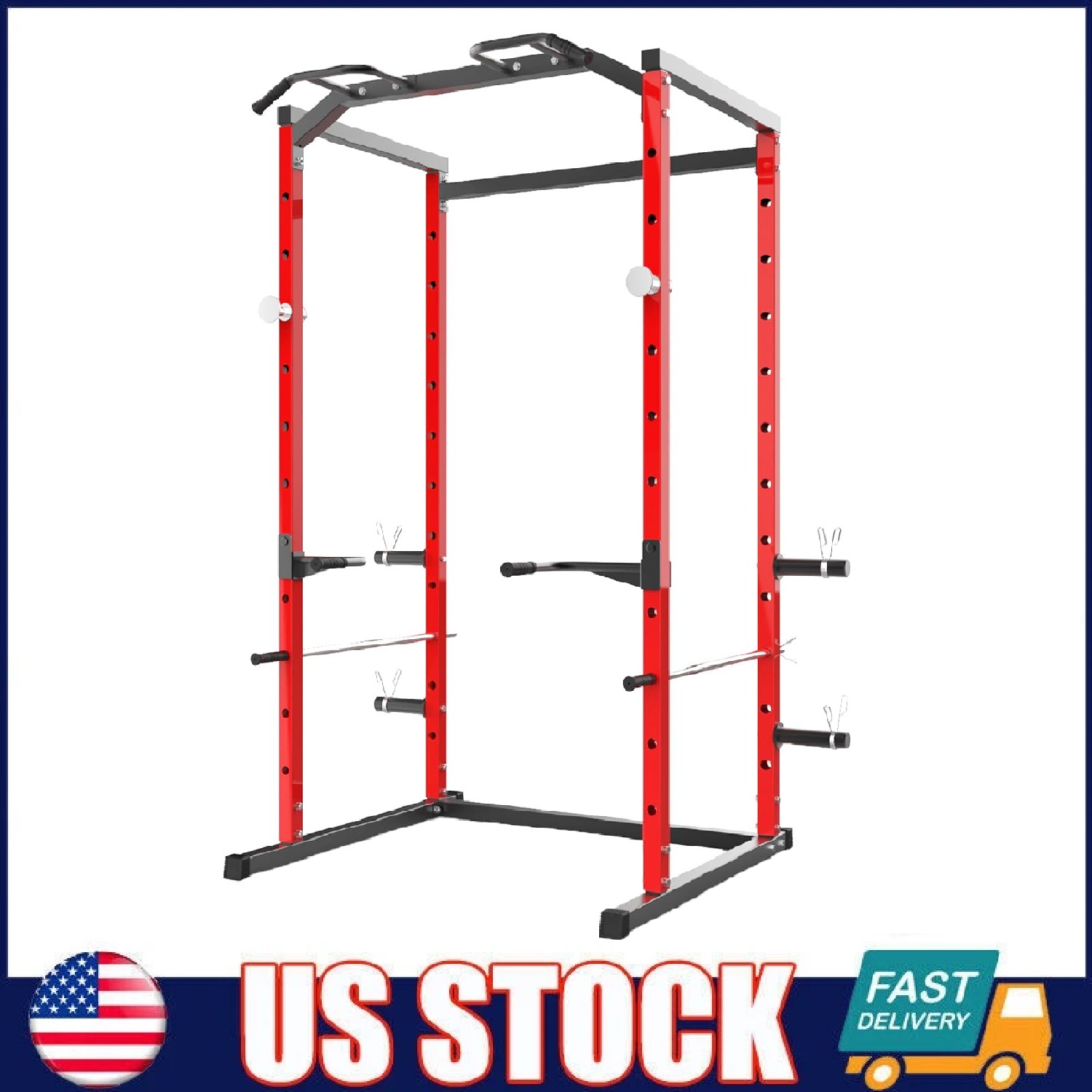Power Cage Squat Rack 1100LB with Pull-Up Bar J-hooks Home Gym Strength Training