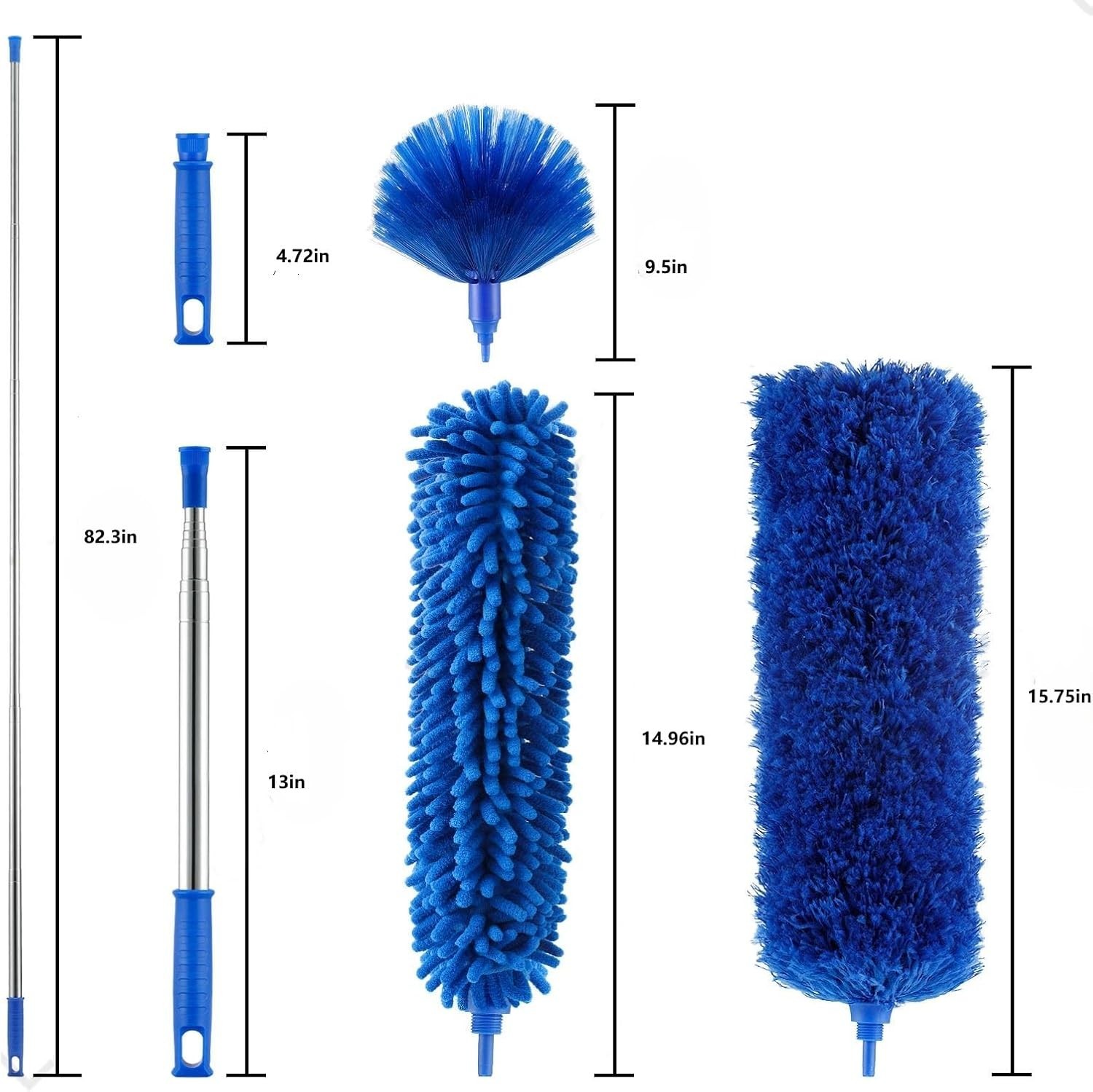 Professional Cleaning Microfiber Duster Set - Telescopic, Washable, 5 Color Blue