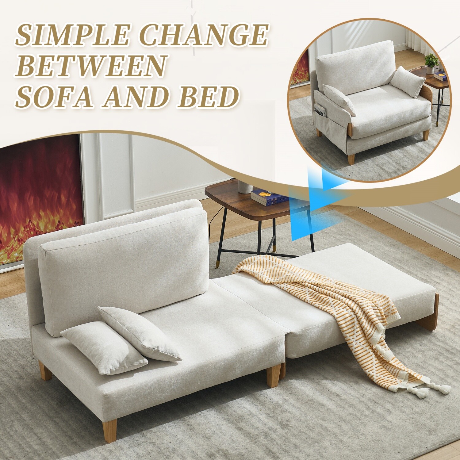 Convertible Sleeper Sofa Bed Multi-Functional Folding Recliner Chairs w/ Pillows