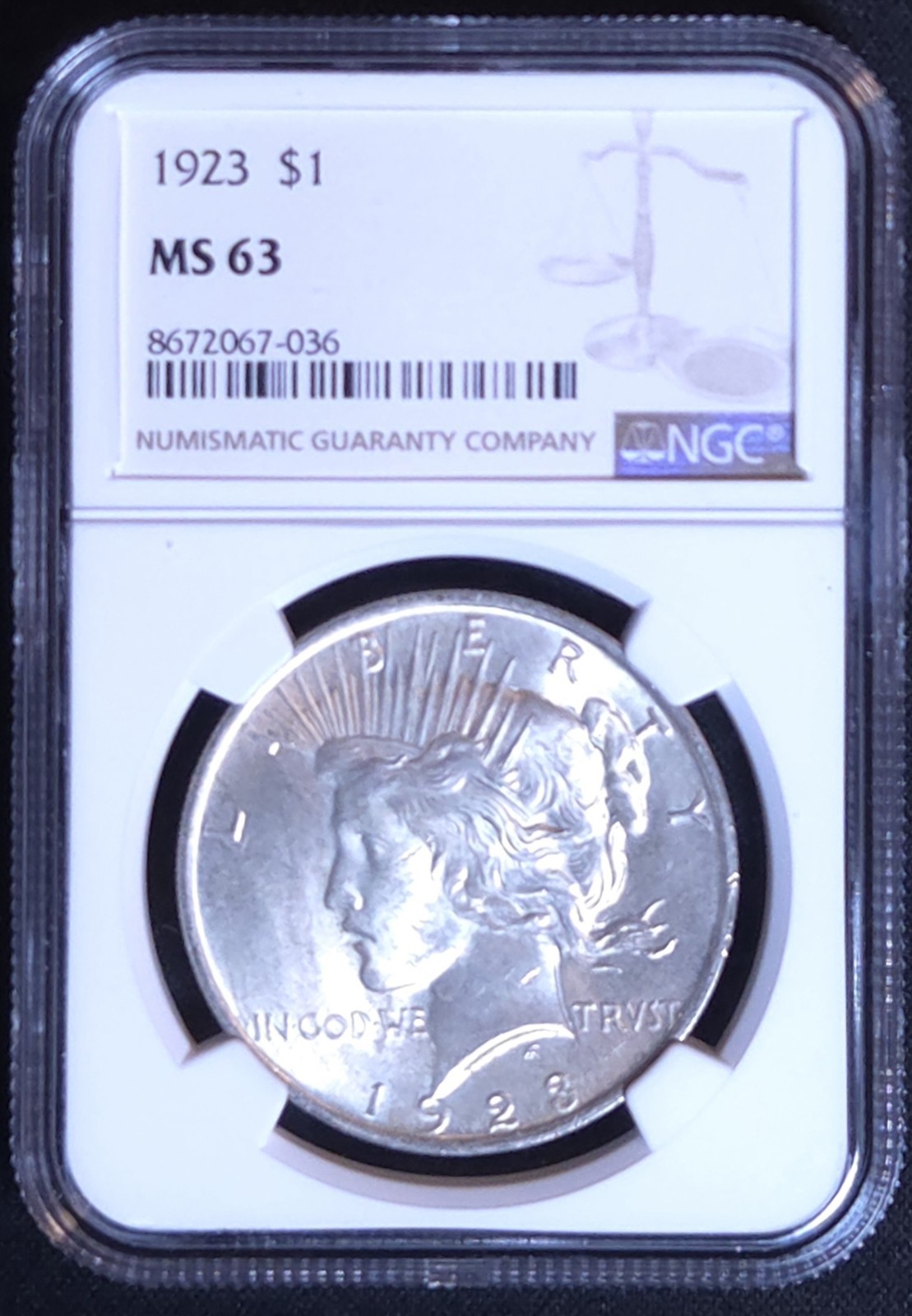 1923 Peace Dollar MS63 NGC Certified Mint State Silver $1
