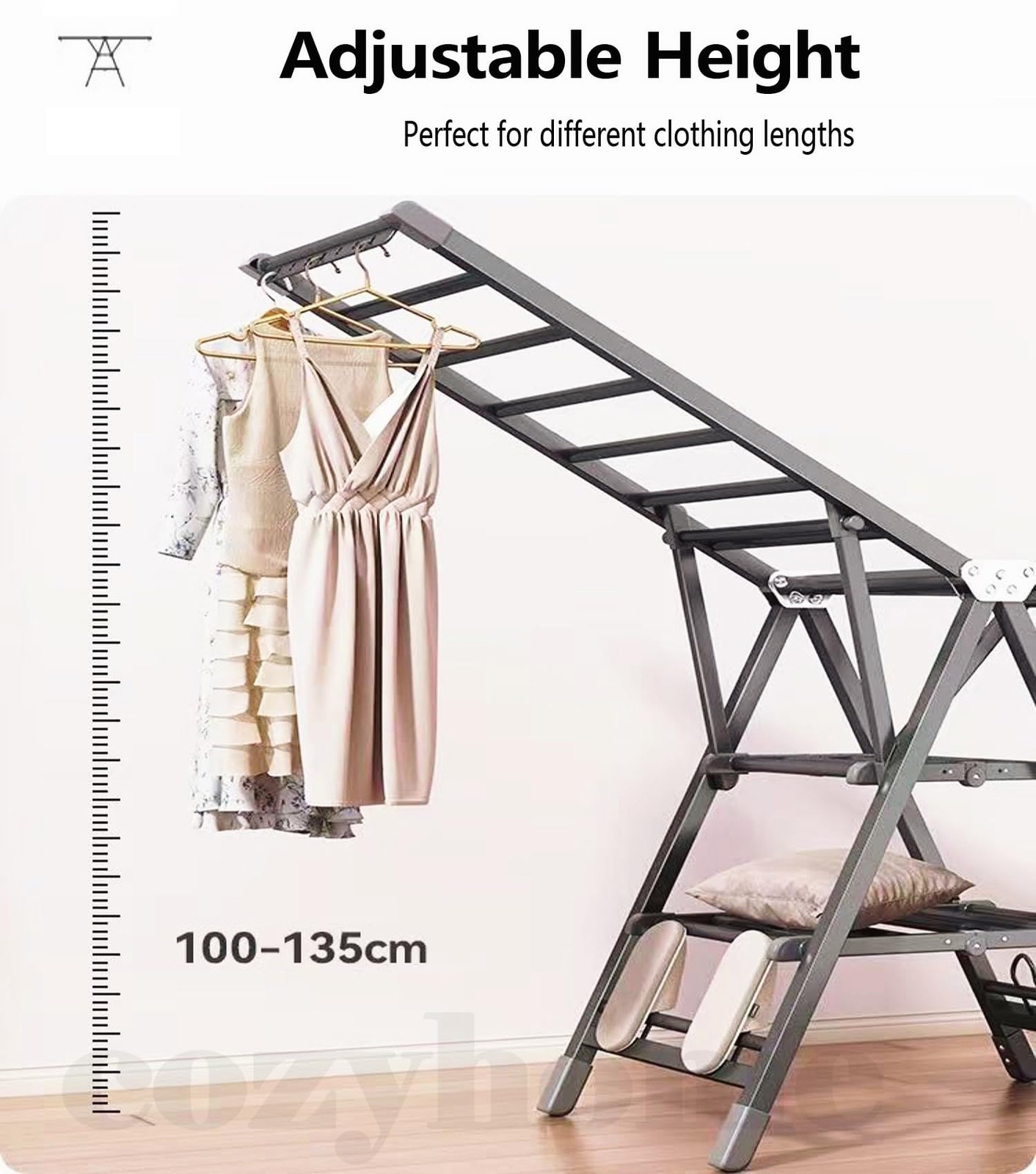 71" Clothes Drying Rack Foldable, Clothes Airer Drying Rack with Wheels, Heav...