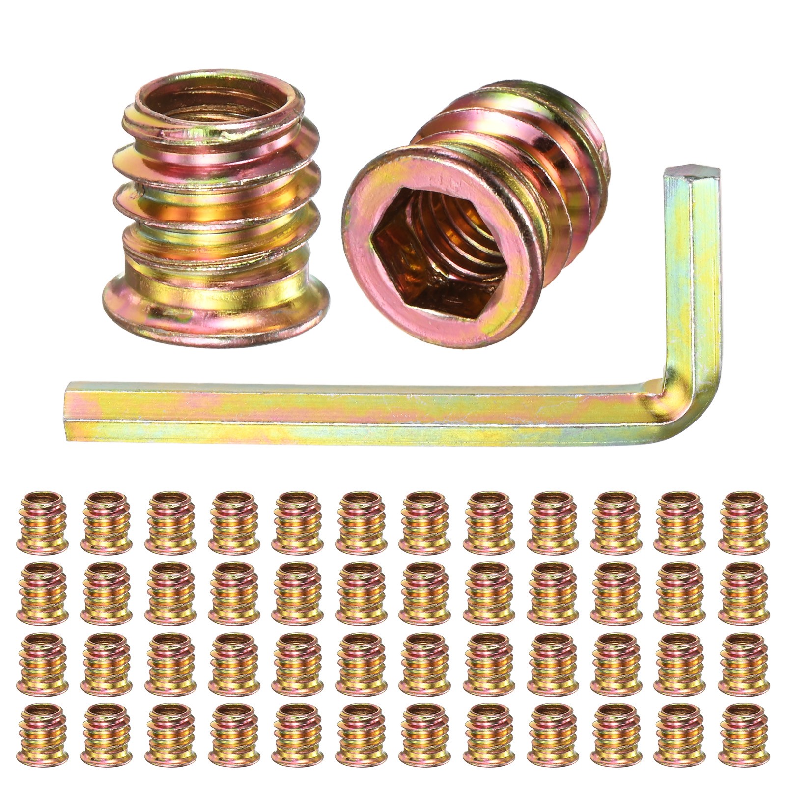 50-Pack Threaded Inserts for Wood, 5/16-18x13mm Nuts with A Wrench [Gold Tone]