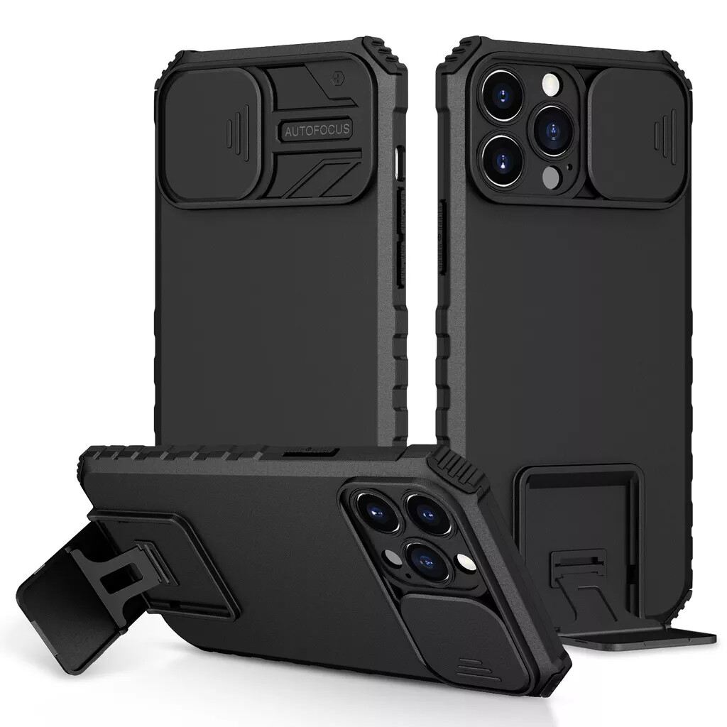 For iPhone 14 Pro Military Grade Kickstand Case with Lens Cover
