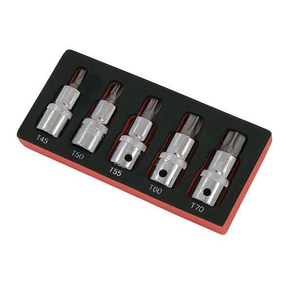 5pc Torx Bit Socket Set 1/2" Drive Star Bit T45 T50 T55 T60 T70 Neilsen CT3628