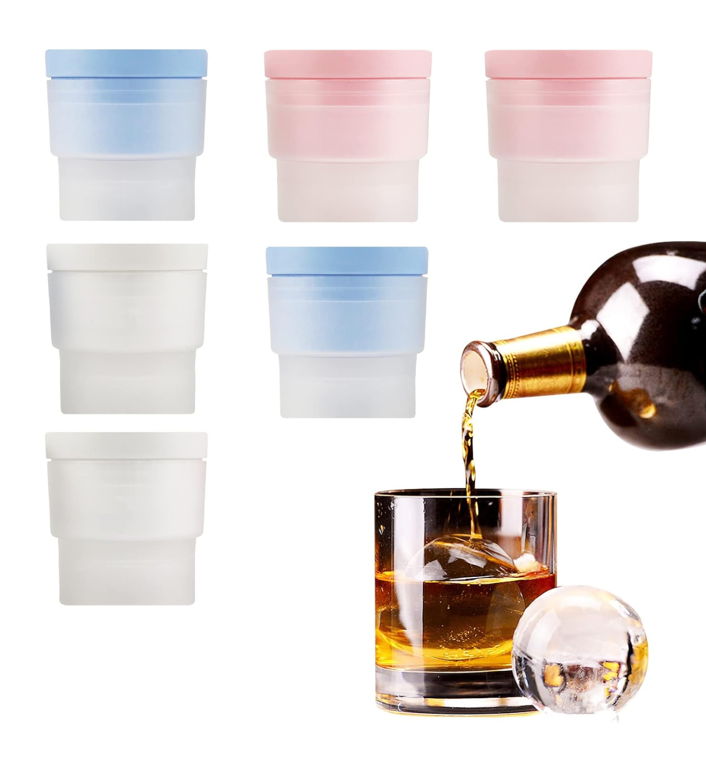 Ice Ball Maker, Set of 6 2.5 Inch Ice Spheres Mold, Round Ball ice Cube Mold