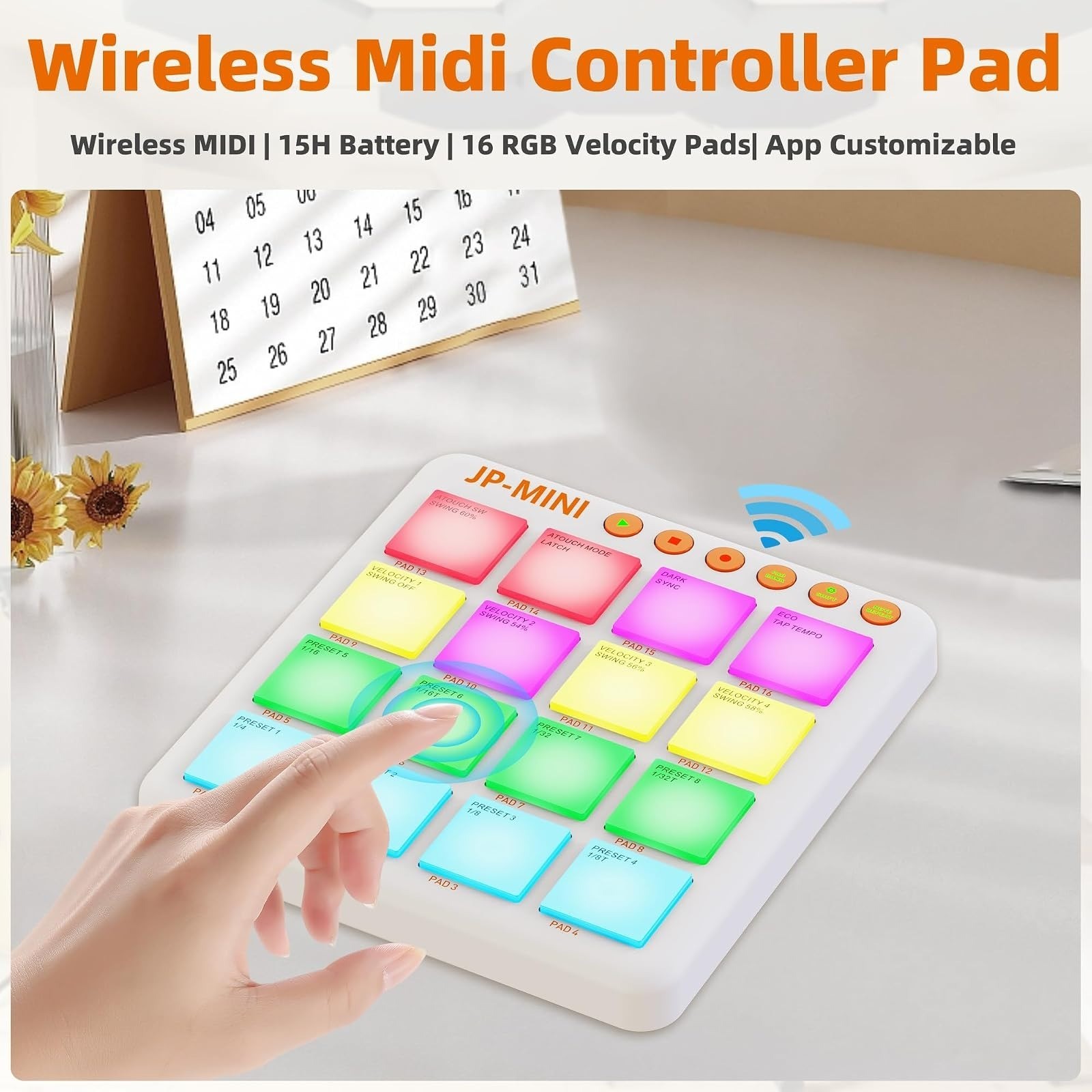 Lefiko Mini Wireless MIDI Controller with 16 RGB Pads & Aftertouch