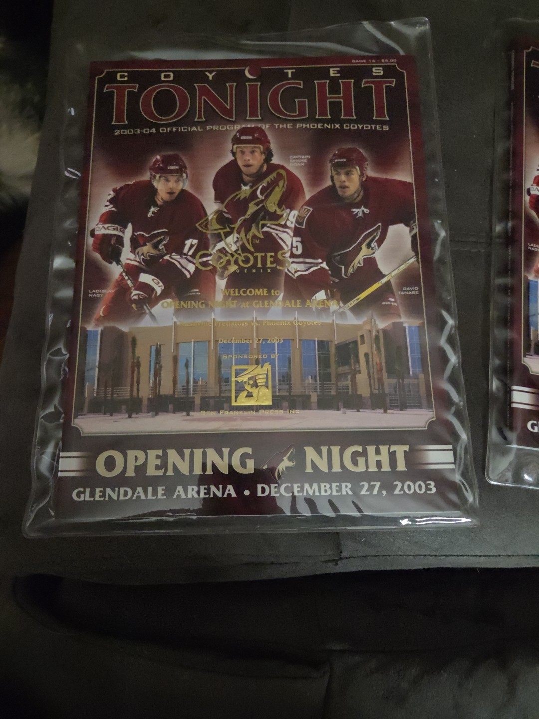 Coyotes Tonight Program.  Opening Night- Year 2003. Brand New In Original...