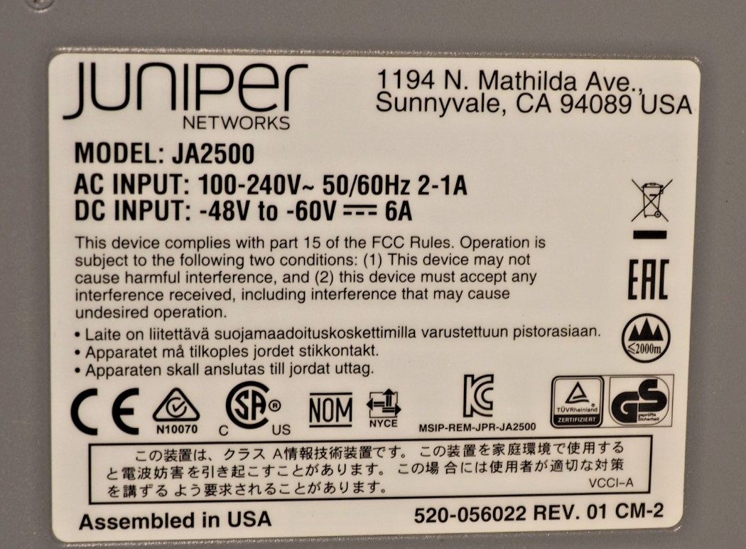 Juniper JA2500-A-BSE Junos Space Appliance Network Managment Platform