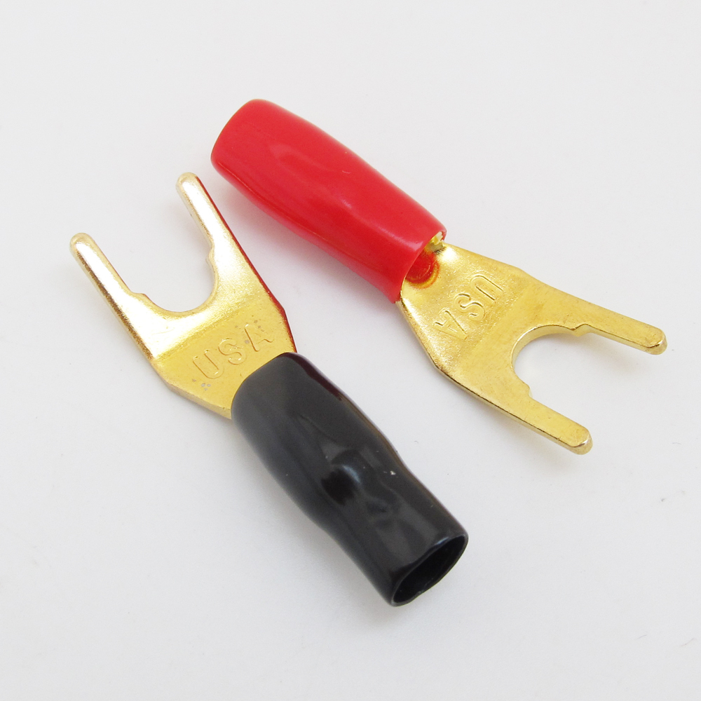 100pcs Gold Plated Speaker Terminal Spade Tuning Fork Y Banana Plug Connector