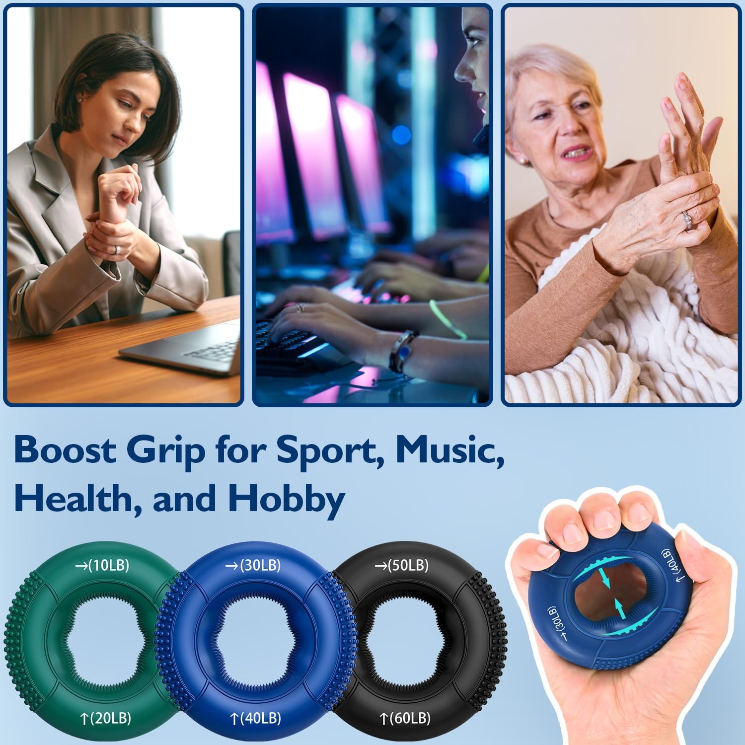 Hand Grip Strengthener, Finger Exerciser, Forearm Strengthener Kit - 9 Pack, ...