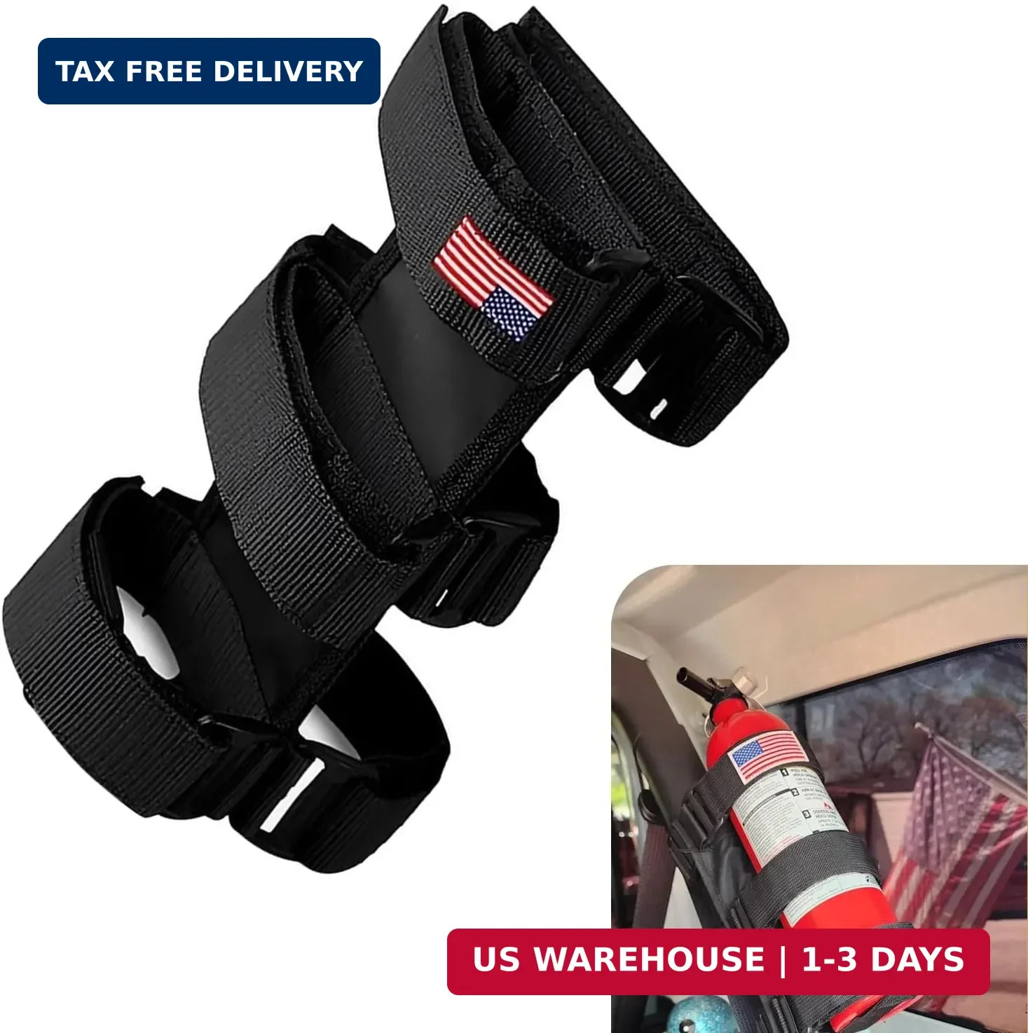 Roll Bar Fire Extinguisher Holder, Adjustable Extinguisher Mount Strap with USA