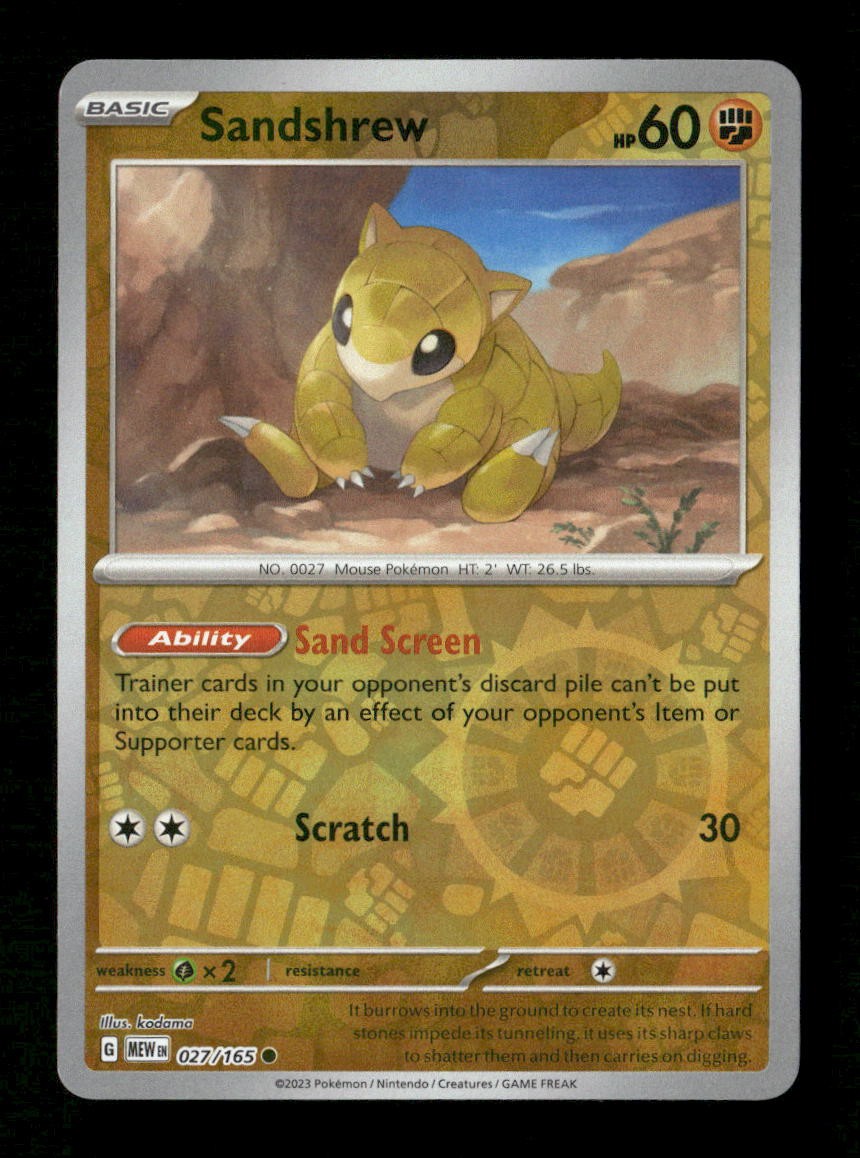 Sandshrew Reverse Holo Common SV: Scarlet & Violet 151 027/165 NM Pokemon NM