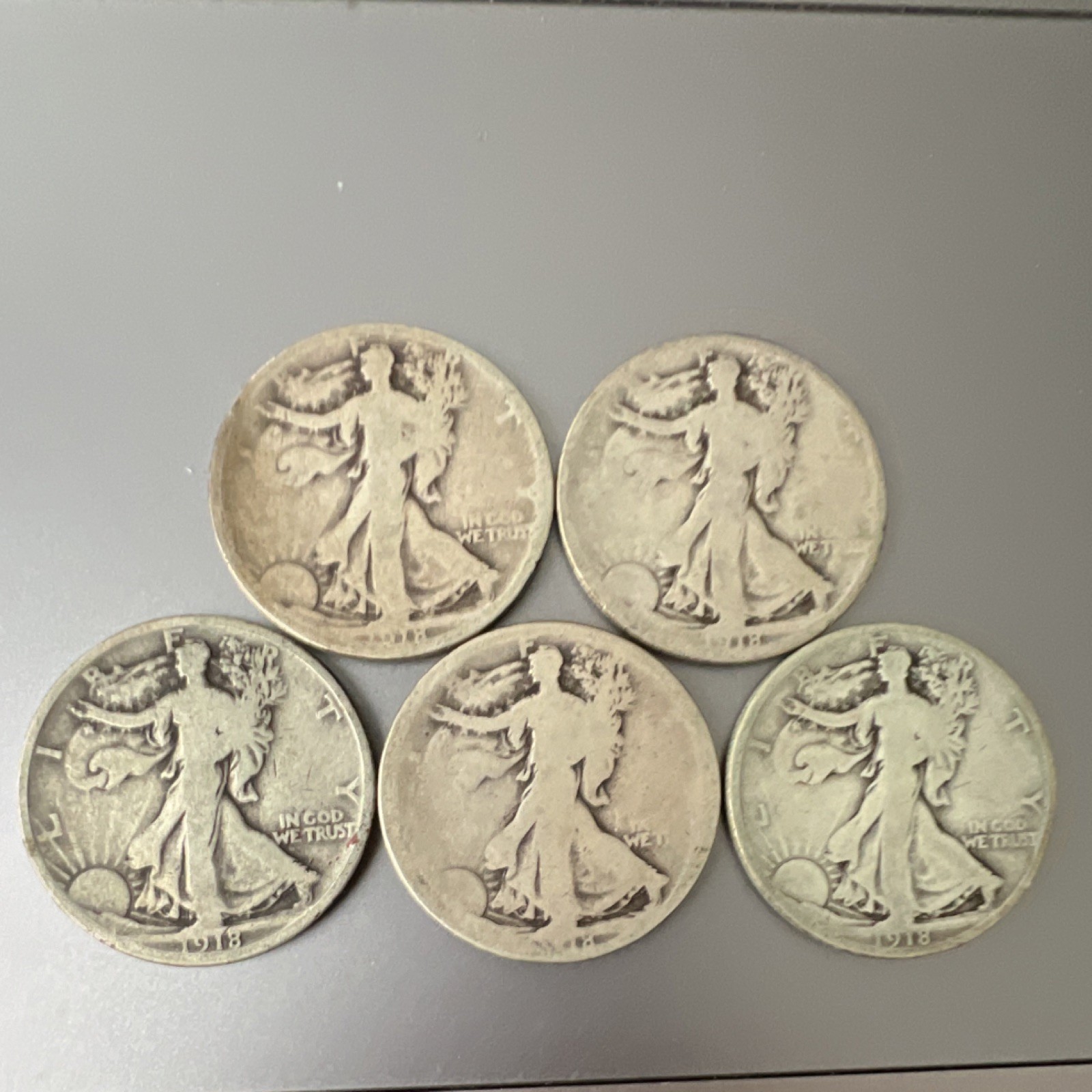 1918 Liberty Walking Half Dollar 50C Circulated Uncertified Lot of 5 US Coins