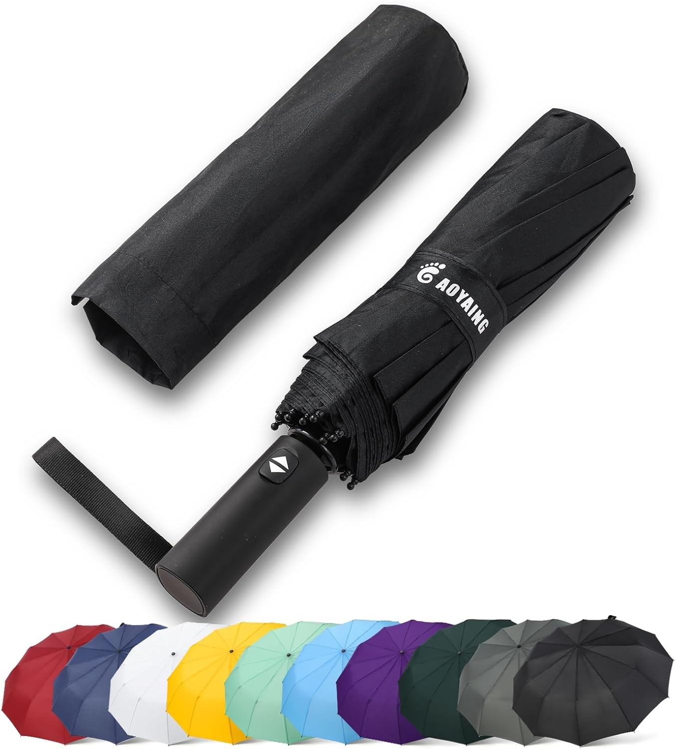 GAOYAING 46 Inch Large Automatic Travel Umbrella, 12 Ribs Windproof Black