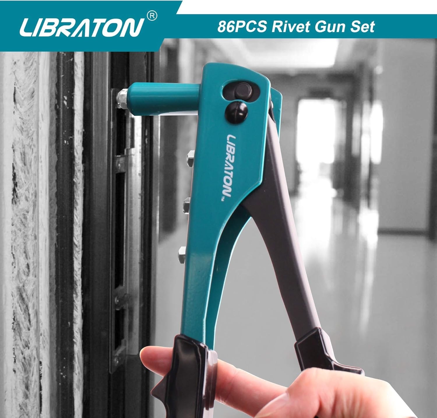 Lightweight Rivet Gun Kit - Professional Tool with 80 Metal Rivets & Drill Bits