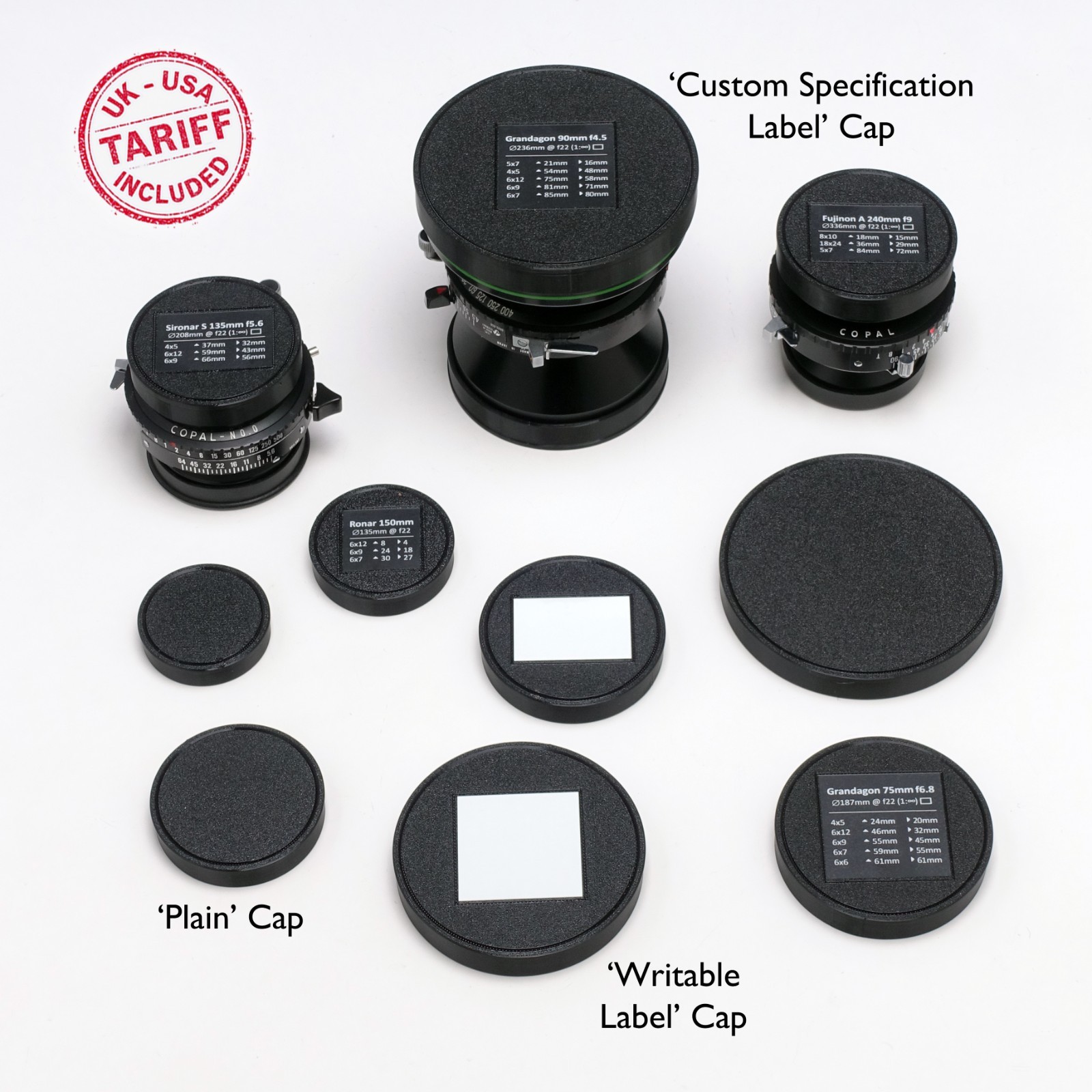 Large Format Push-On Lens Cap - Inner mm 37, 42, 48, 51, 54, 60, 70, 75, 80, 85