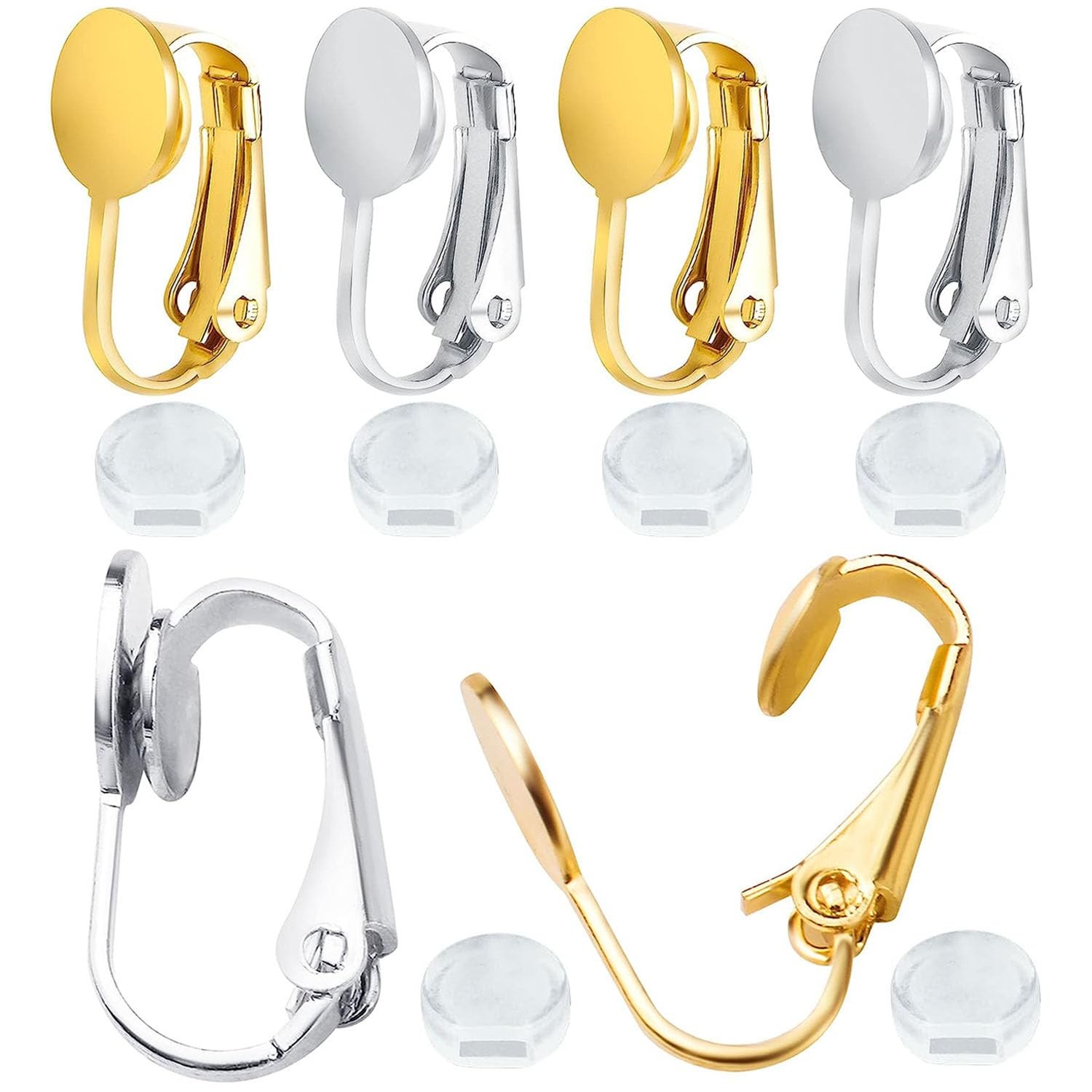 20pcs Clip-on Earring Converters Brass Round Flat Back Tray Earring Clips Com...